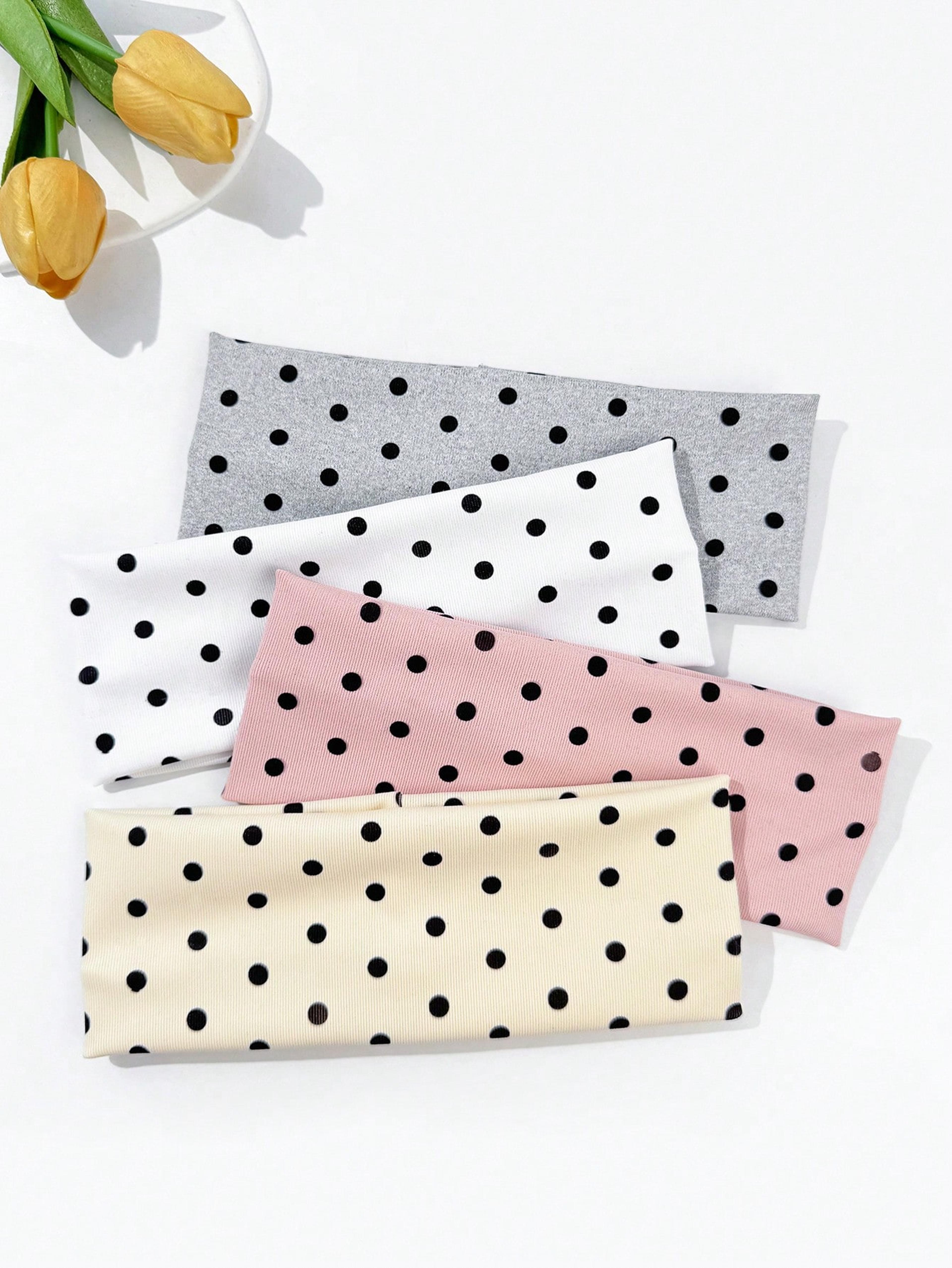 polka dot headband set for women wide elastic makeup and sports hair bands