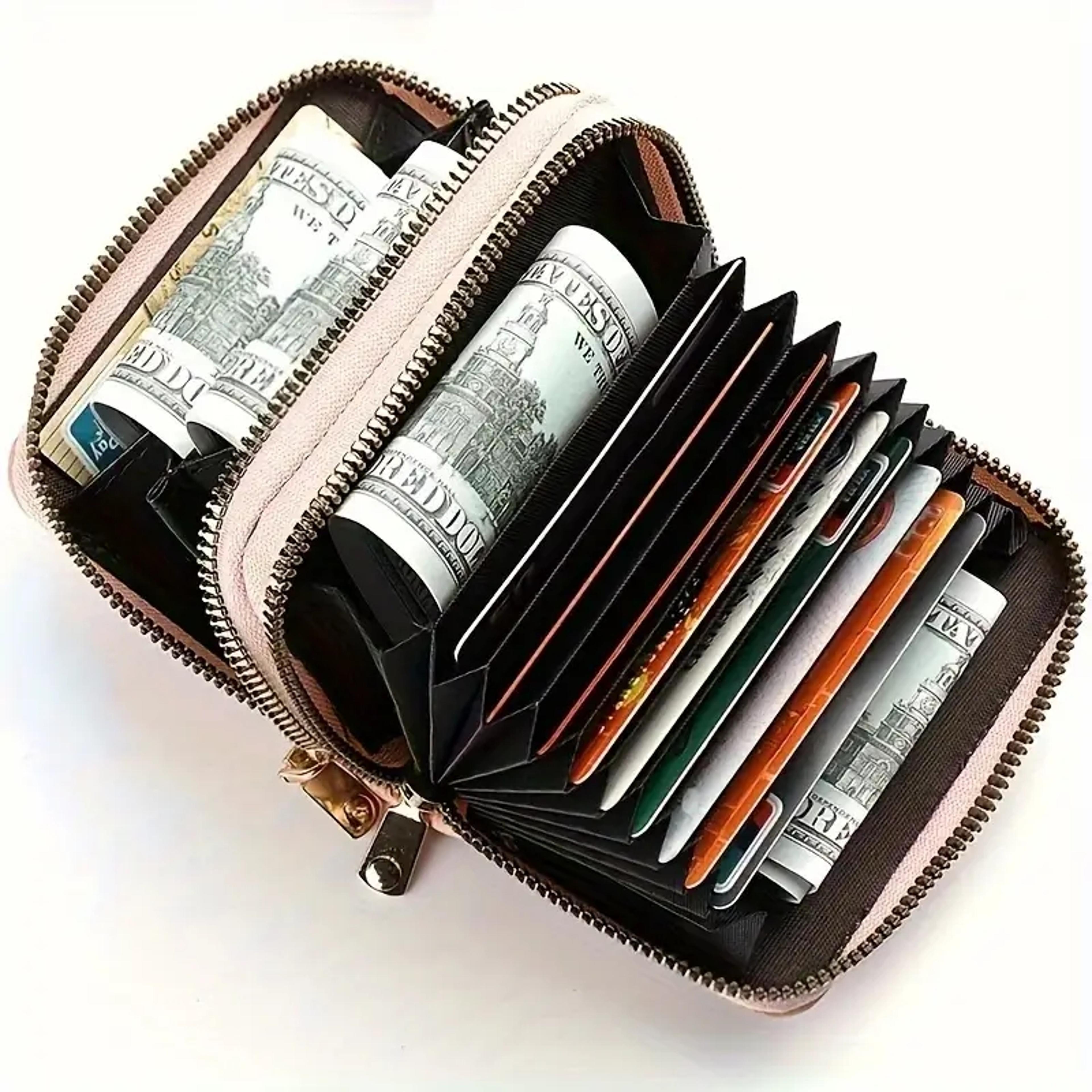 compact double zipper wallet for women card holder with coin compartment