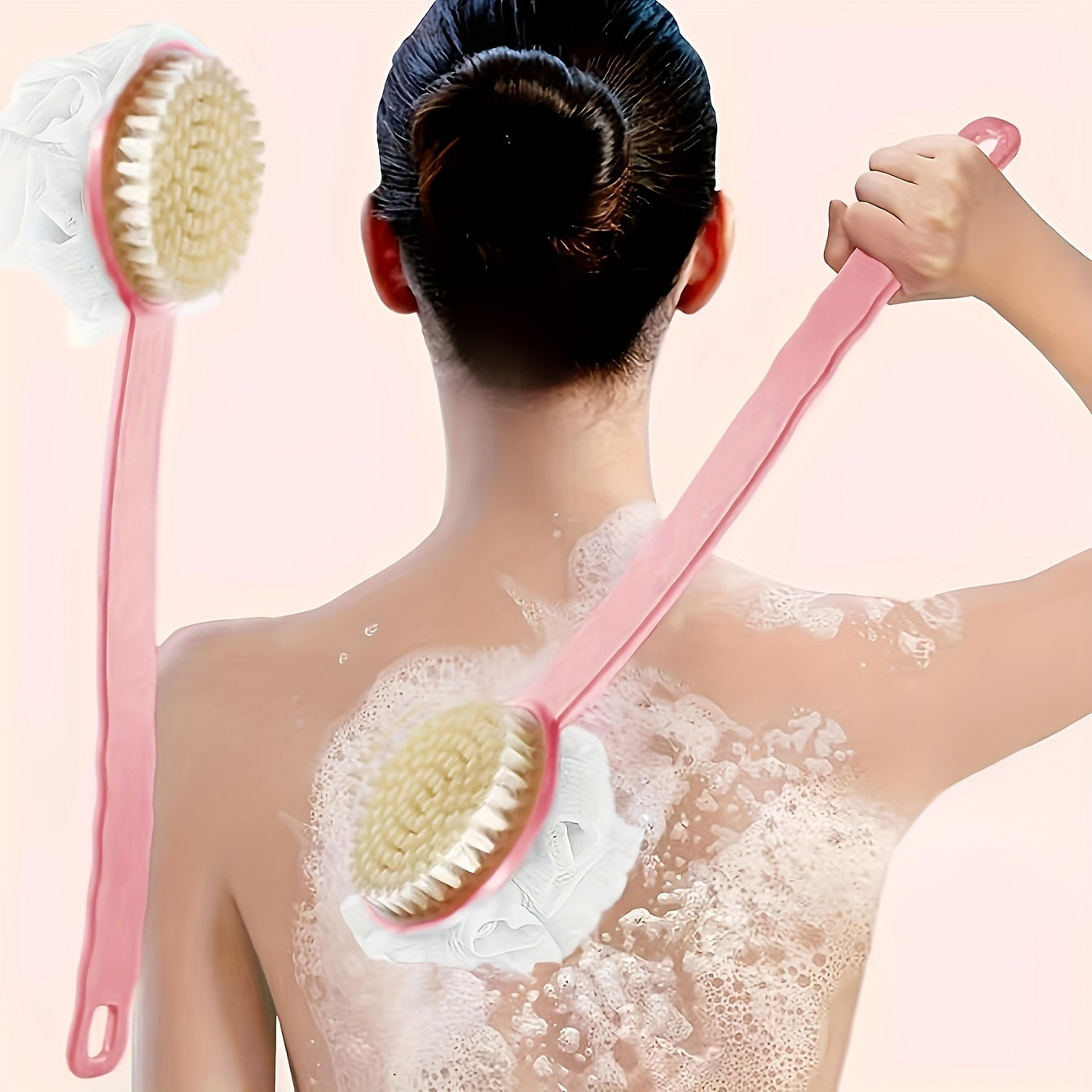 exfoliating body scrubber with long handle soft bath brush & skin massager