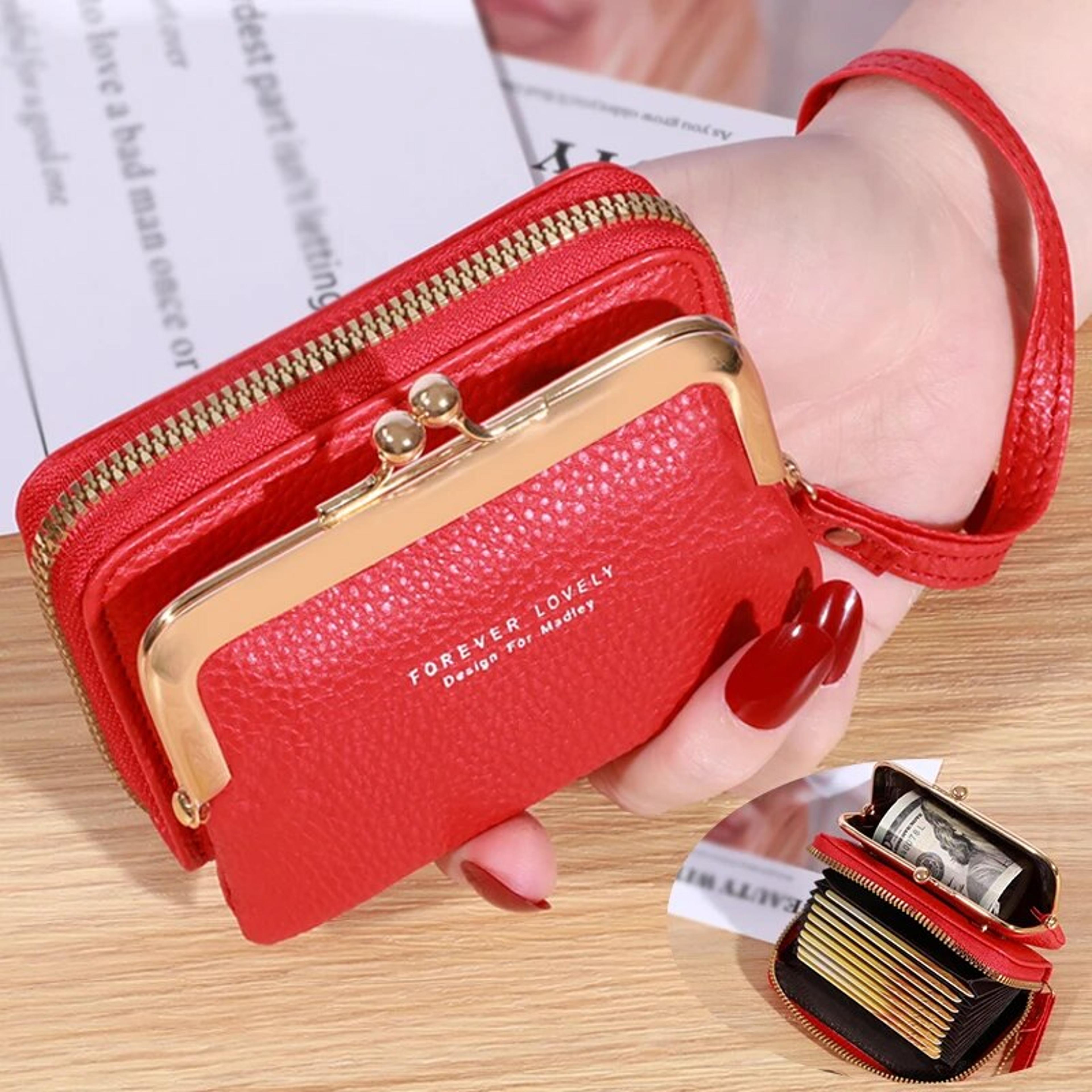 large capacity women's wallet with wrist strap & multiple card slots