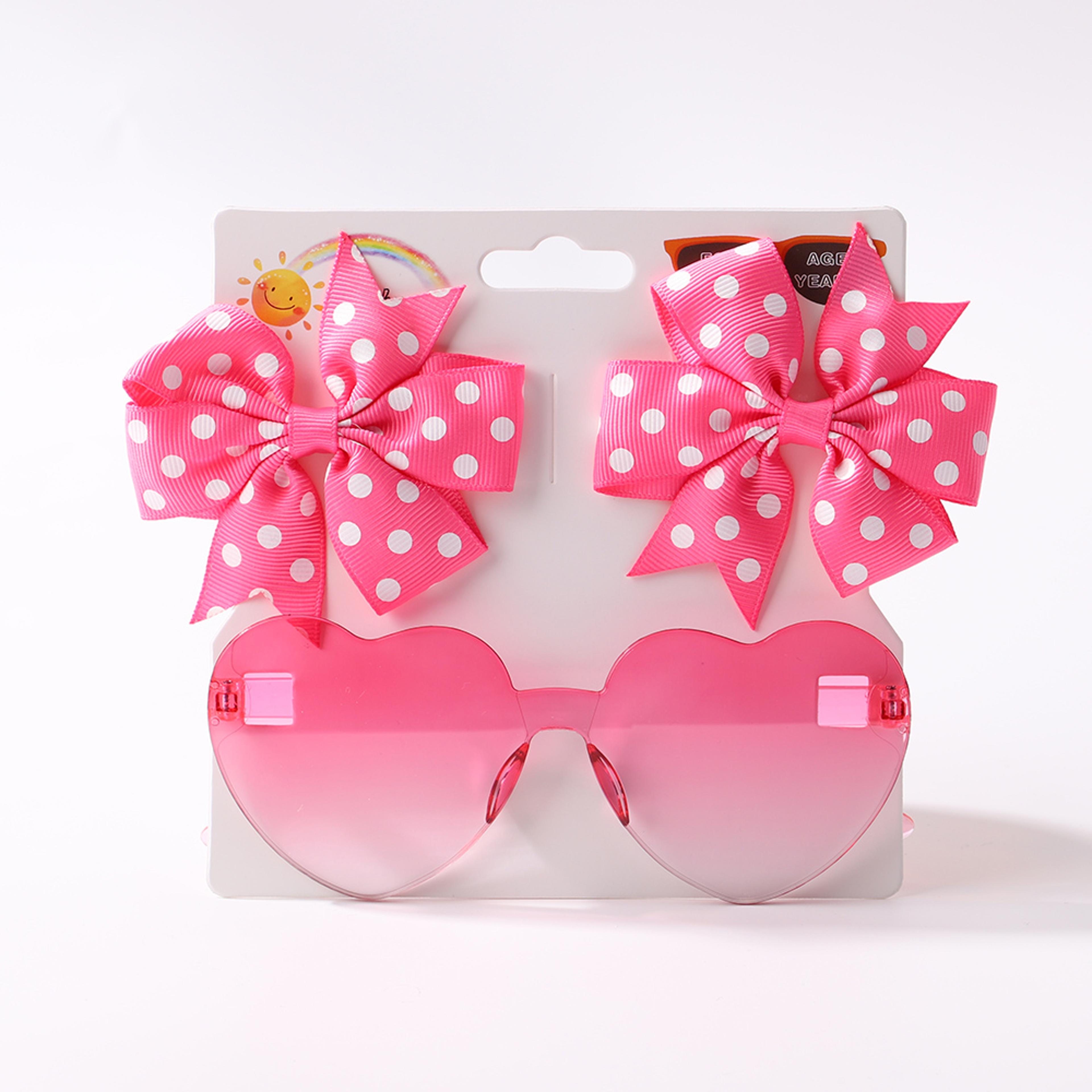 girls boutique hair bow clips with heart sunglasses