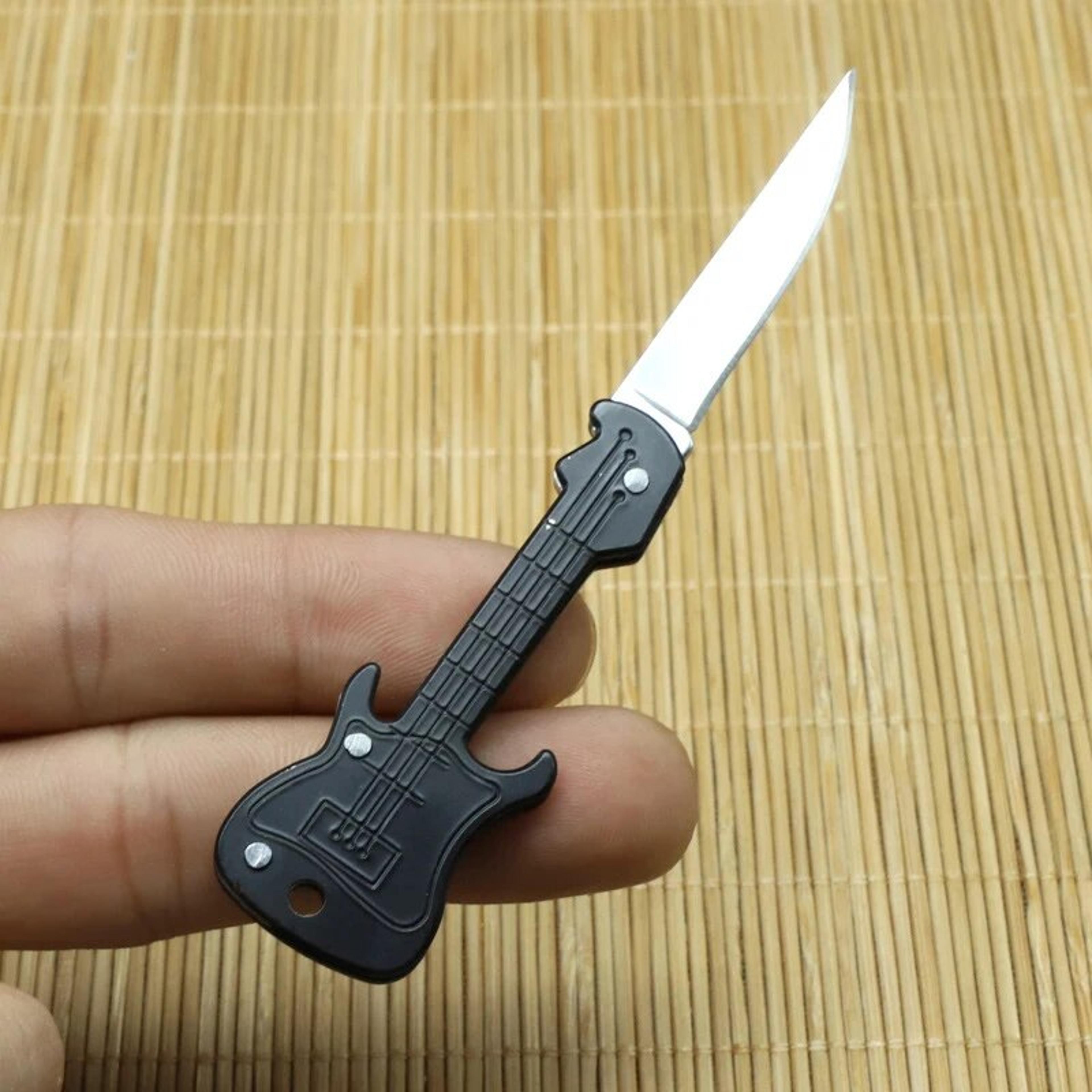 mini guitar keychain knife stainless steel folding pocket tool