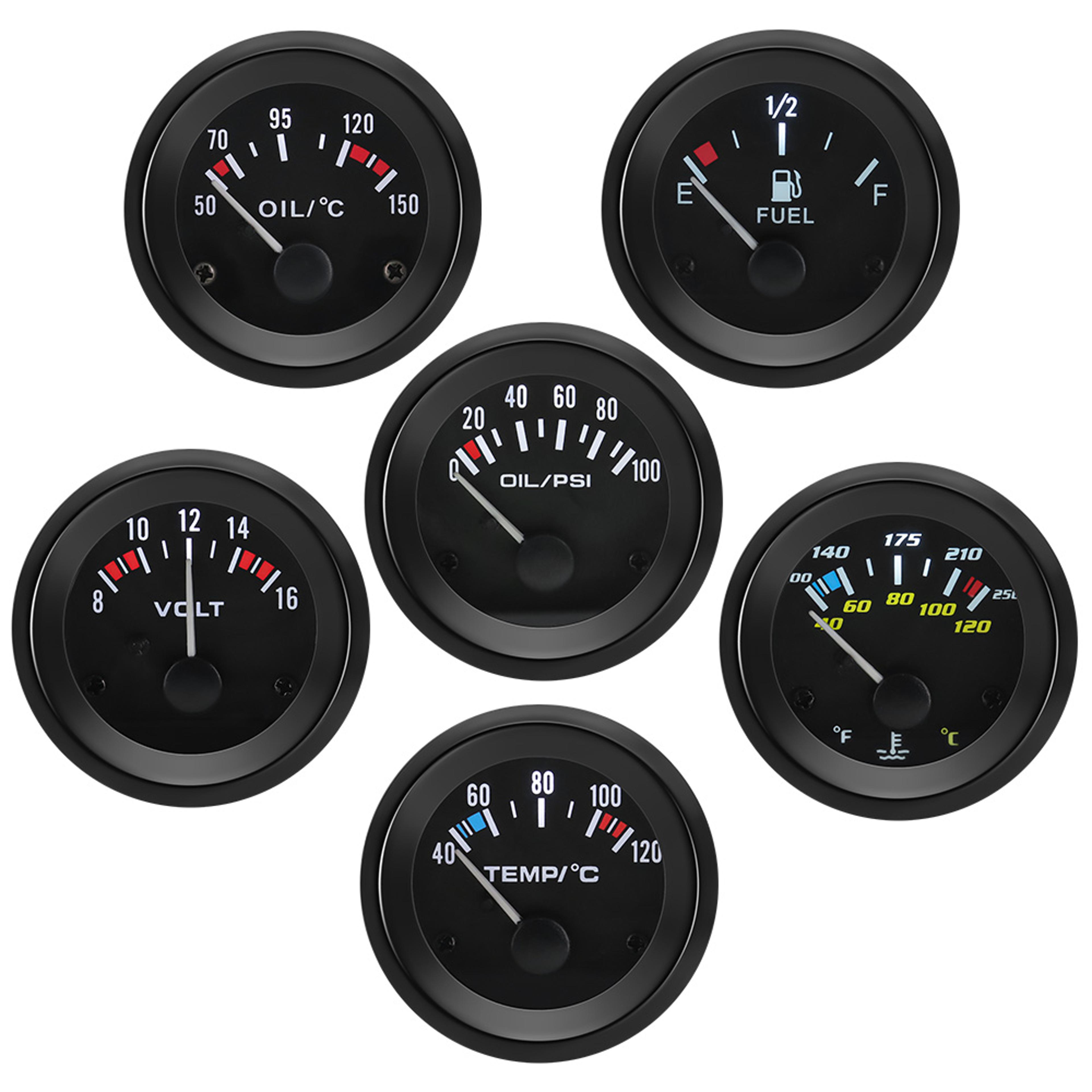car gauge with pod holder for gasoline cars water temp, oil temp, oil pressure, voltage & fuel level mete