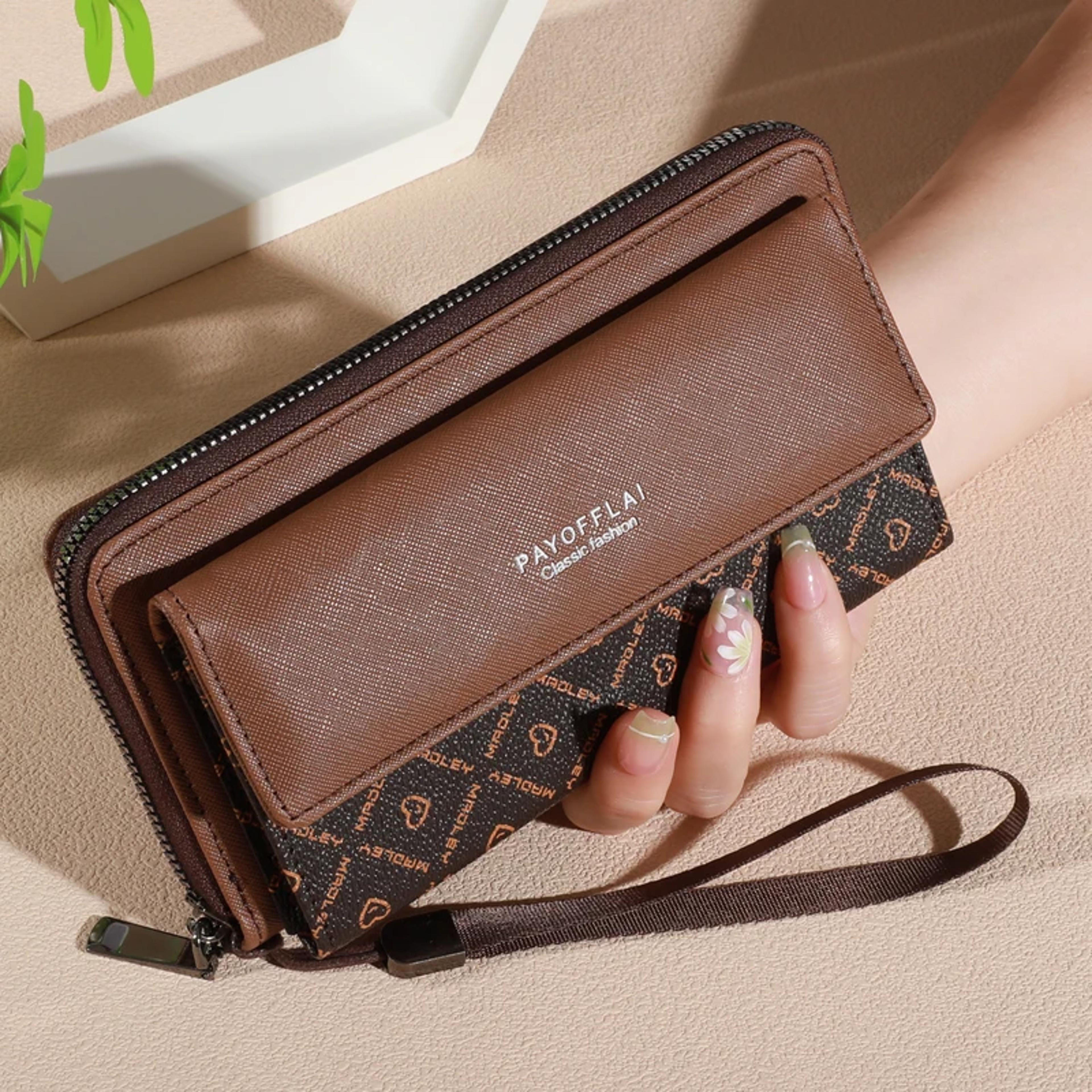 classic double layer mens faux leather wallet with zippered card wallet design