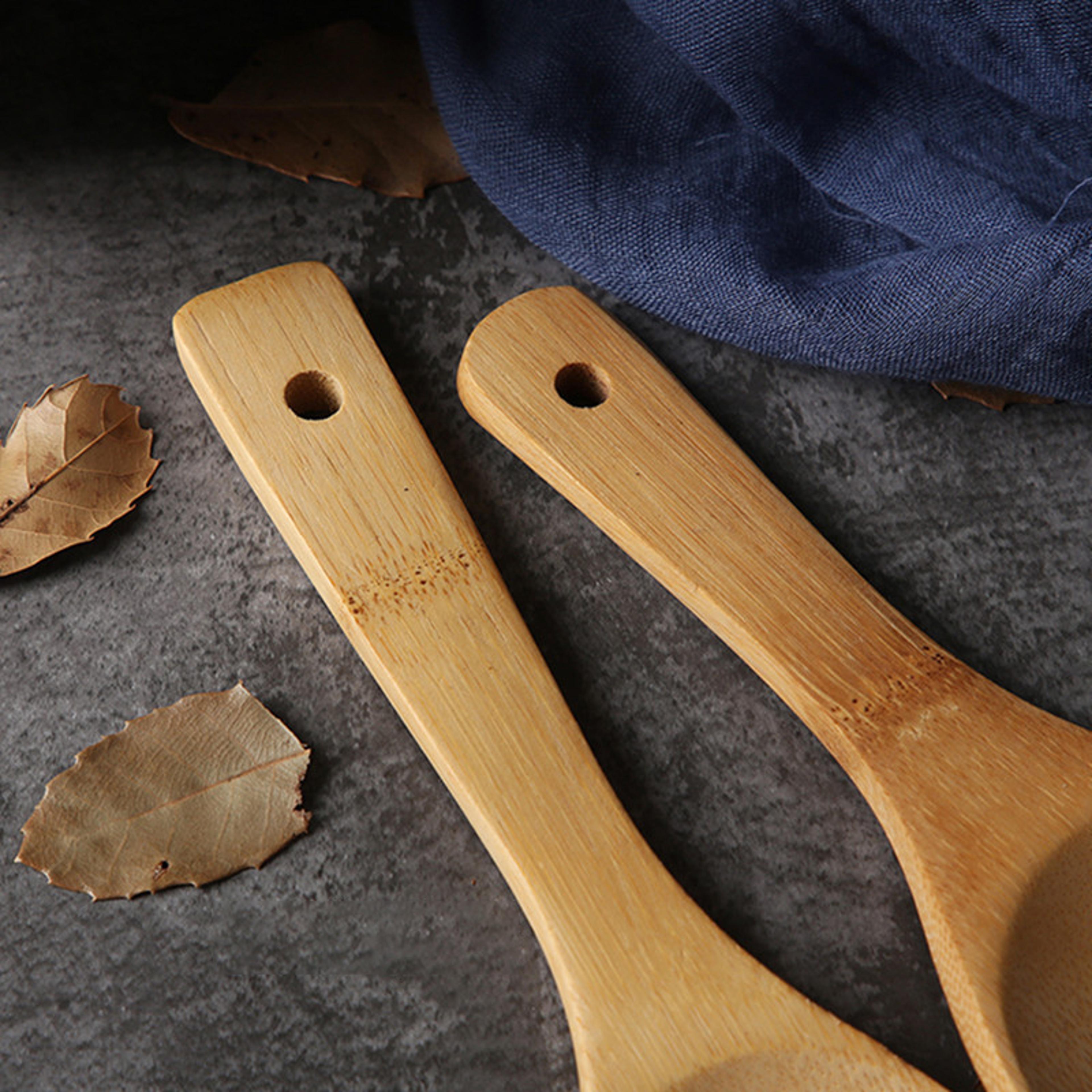 natural wooden rice spoon and rice paddle for cooking and serving