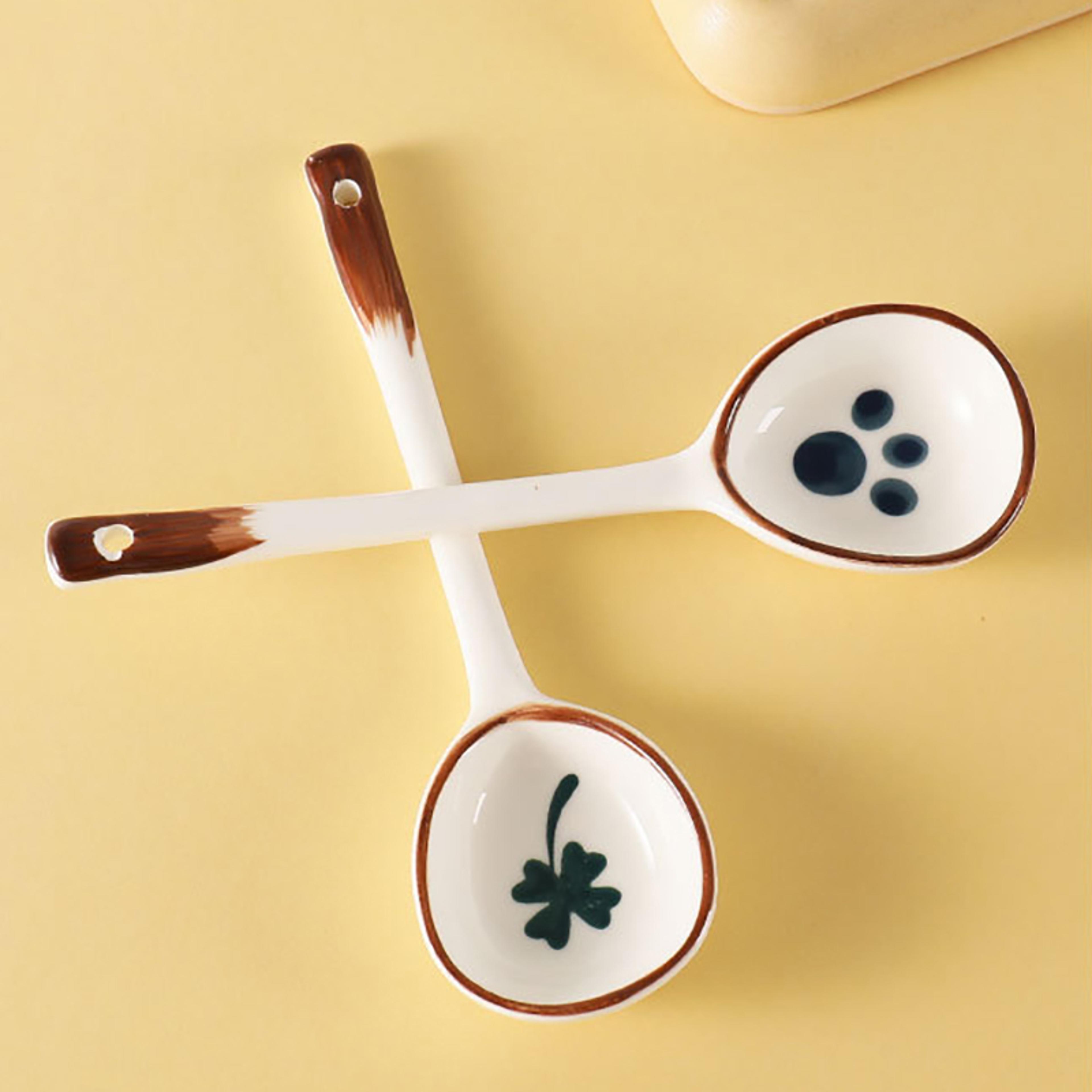 kawaii strawberry ceramic spoon long handle dessert & coffee spoon