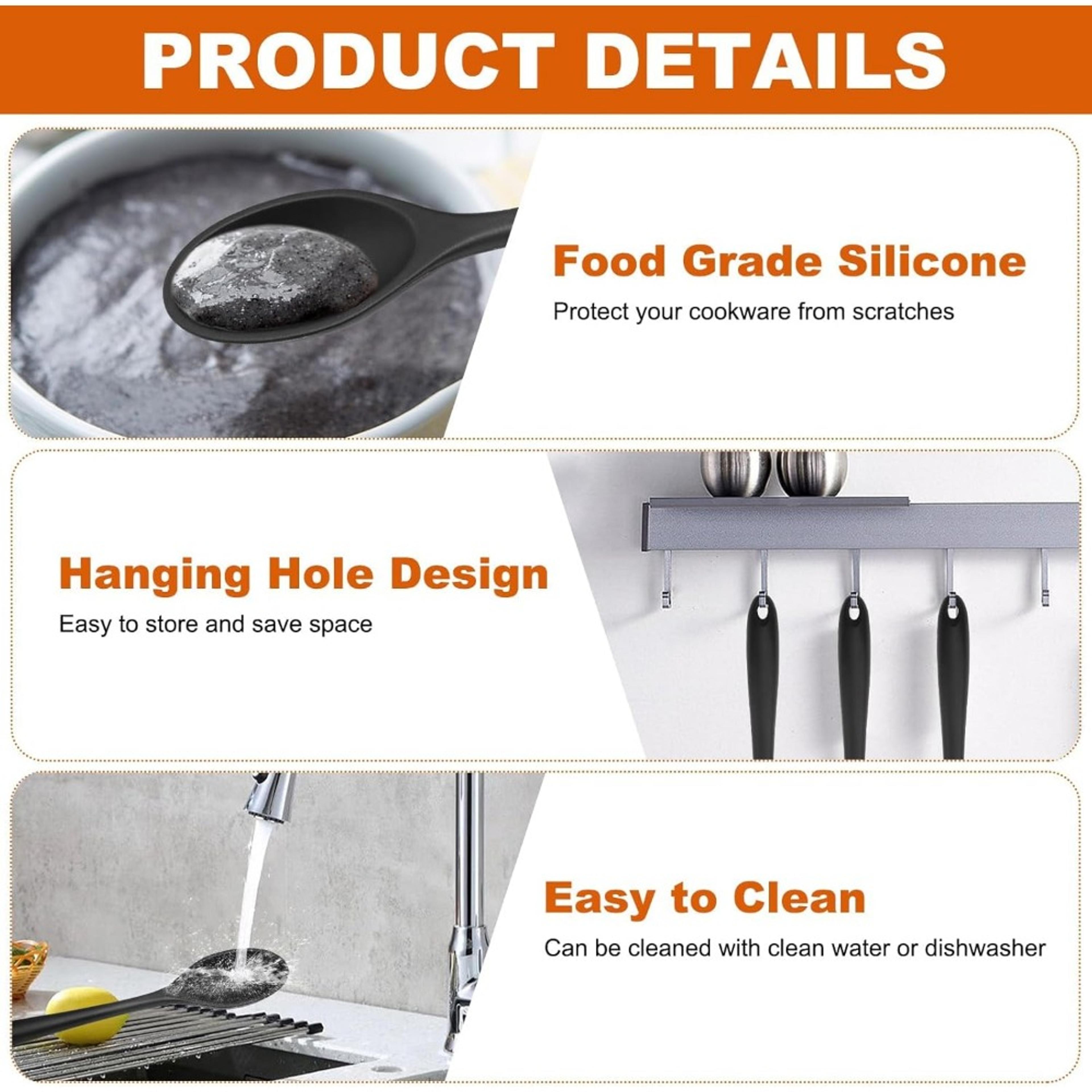 heat resistant silicone cooking spoon for soup mixing and nonstick cookware