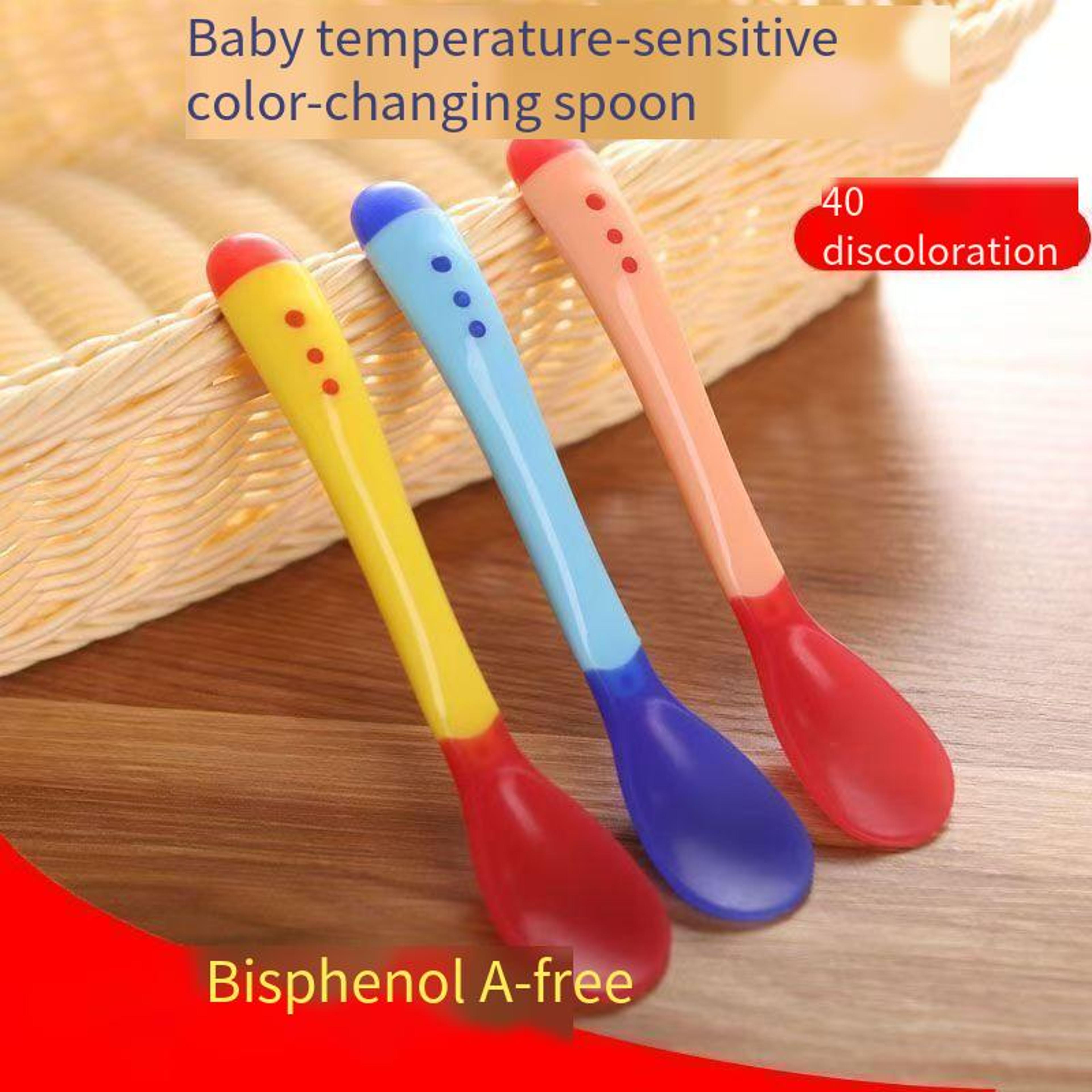 baby silicone temperature-sensing feeding spoon set