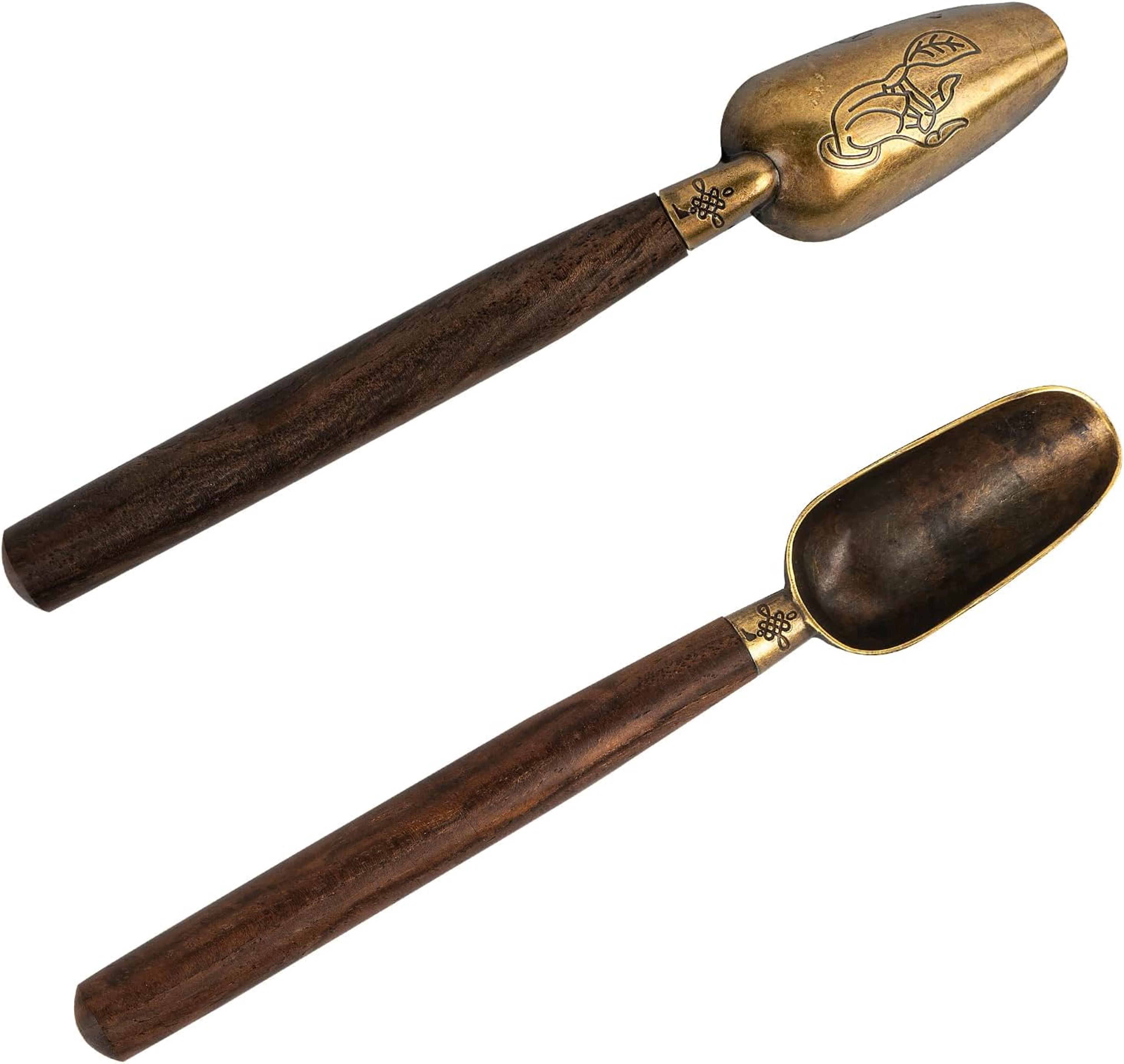 vintage tea scoop with wooden handle alloy loose leaf measuring spoon
