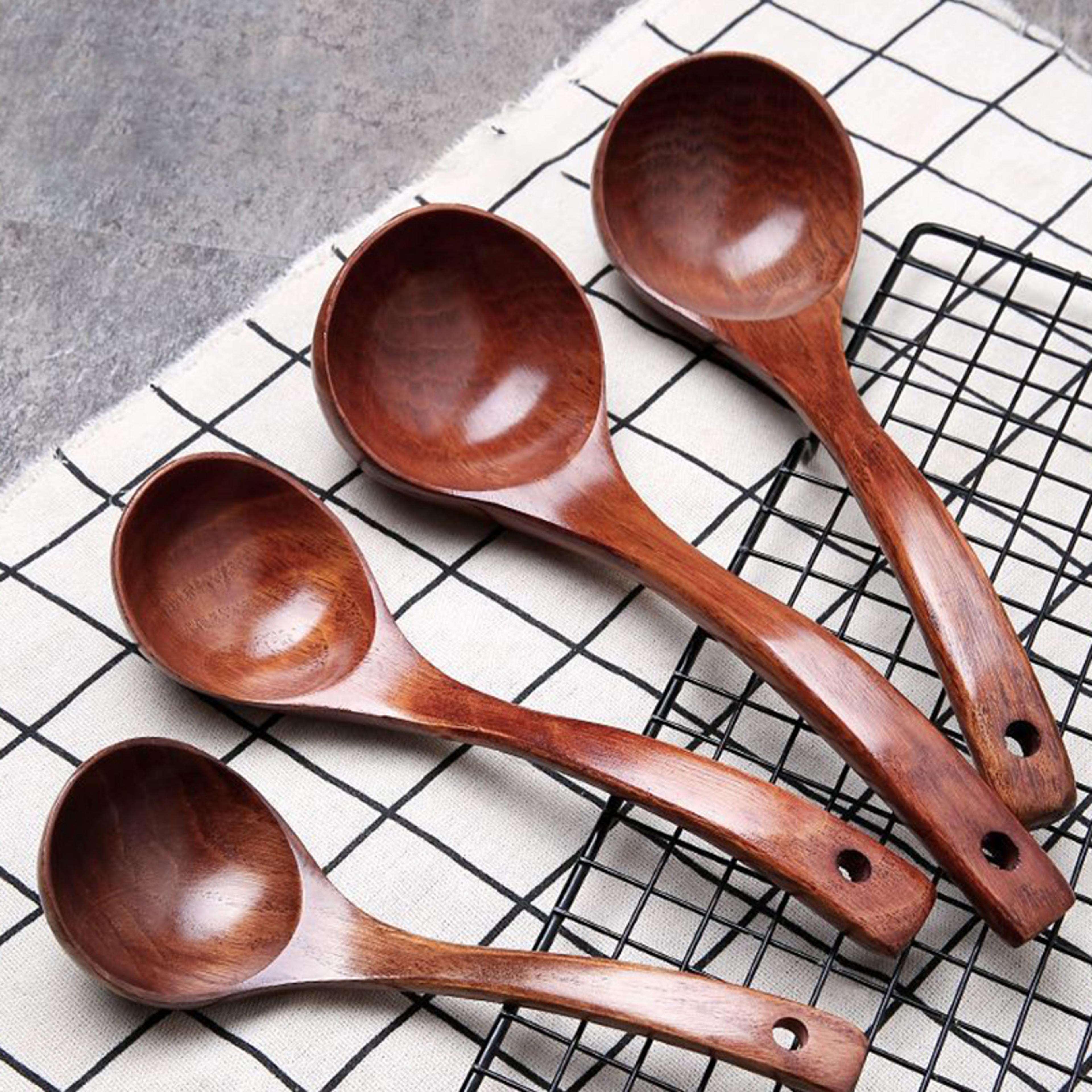 natural wooden soup ladle for non-stick pots durable kitchen utensil