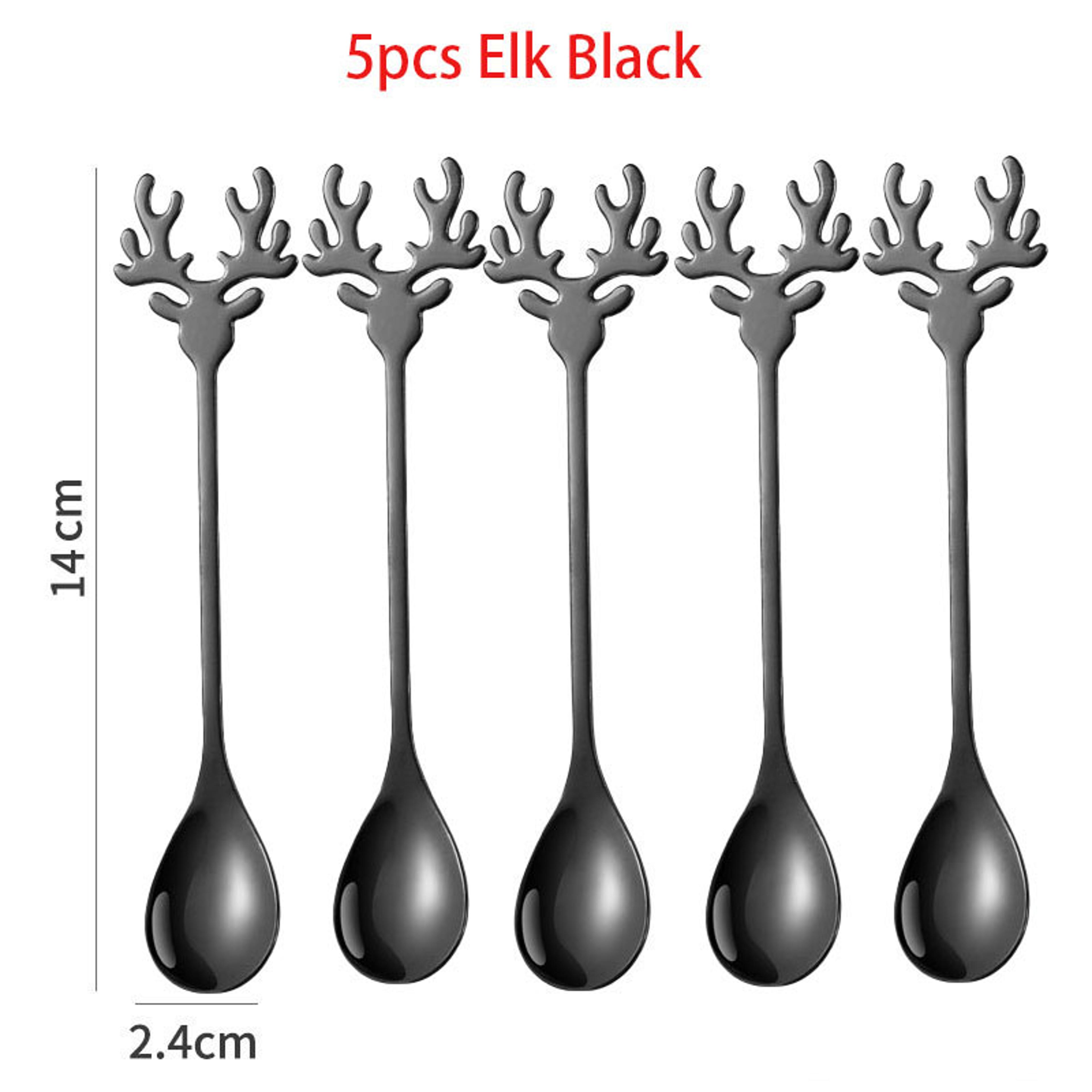 stainless steel christmas coffee & mini espresso spoons set festive elk design