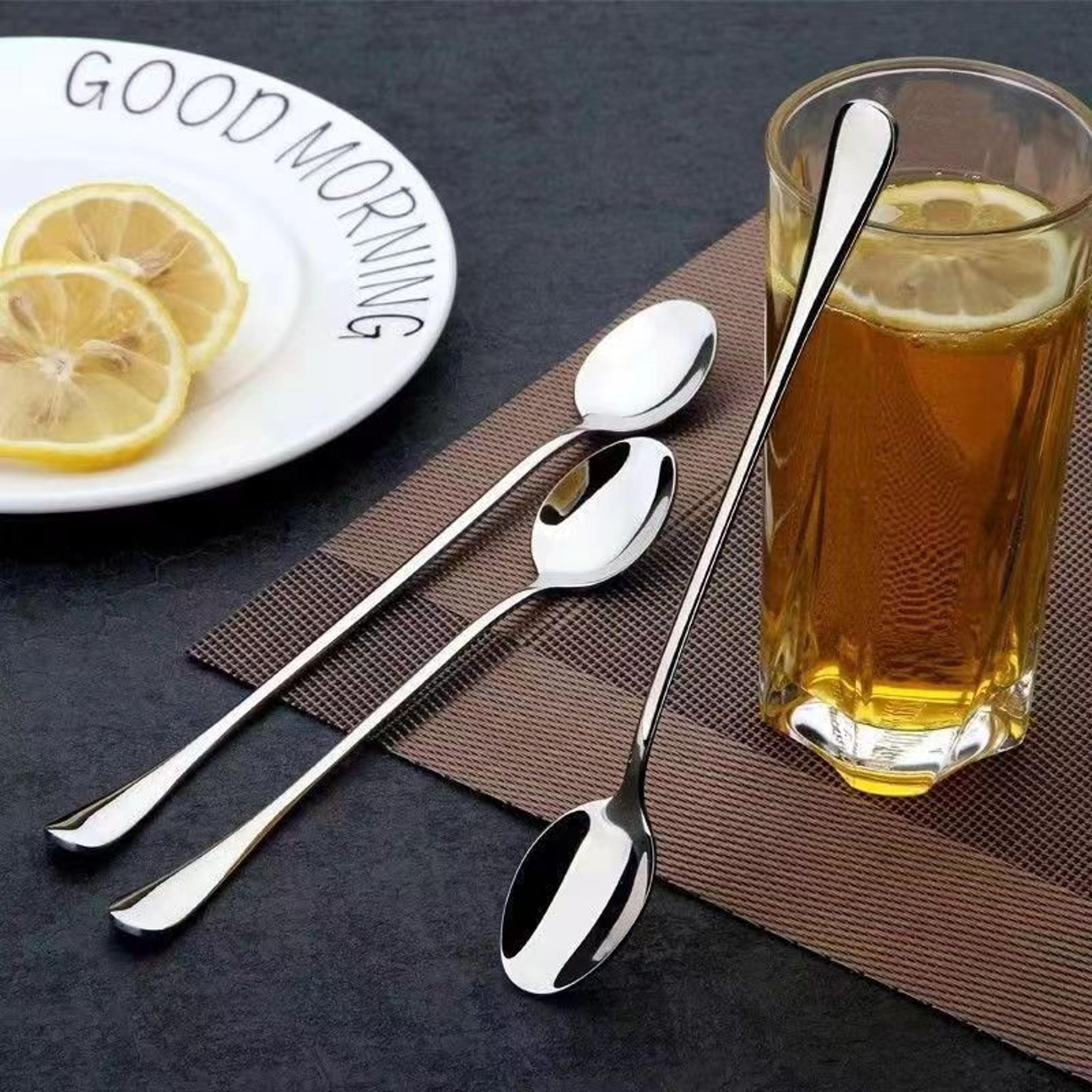 premium stainless steel long handled coffee & ice teaspoons
