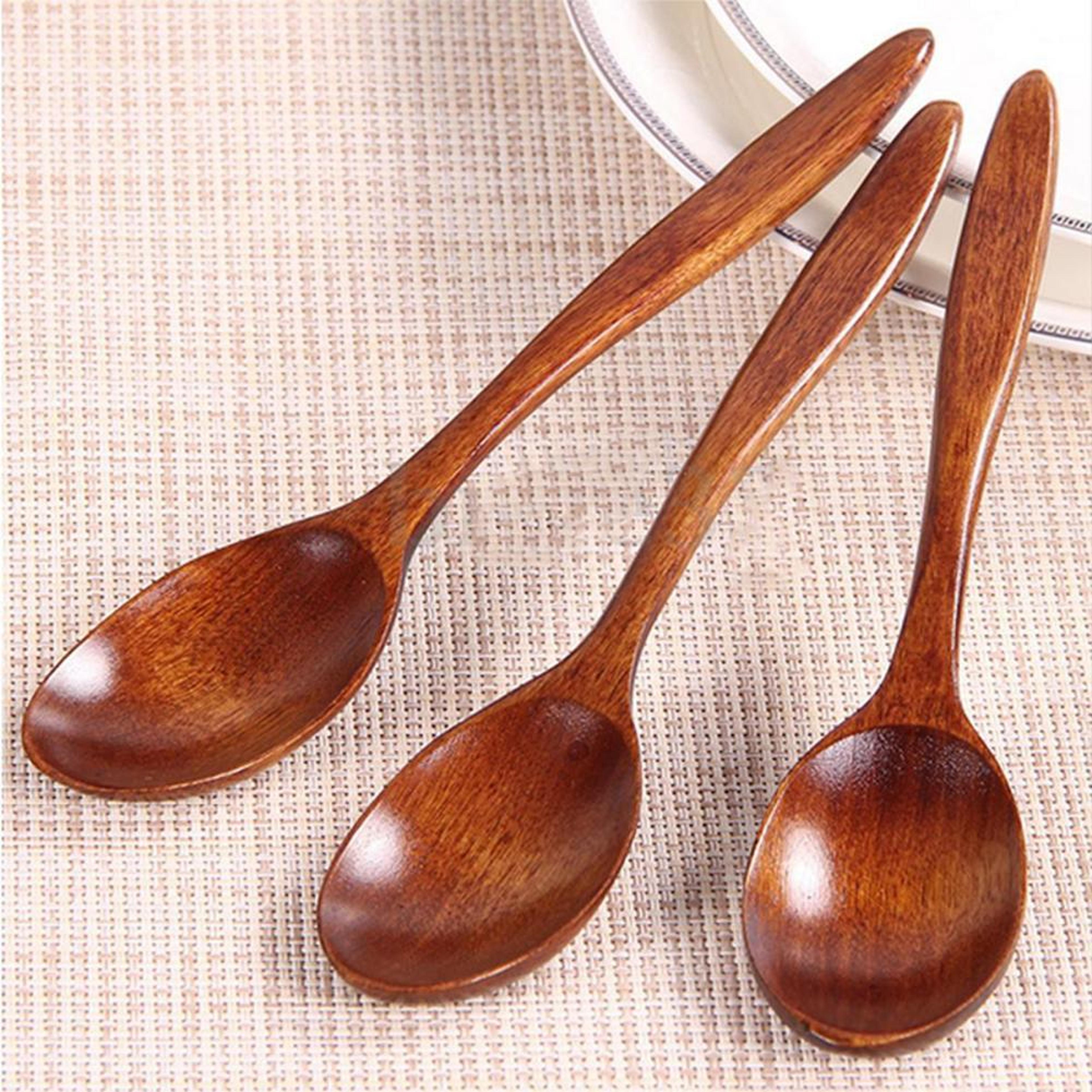 premium korean style long handle wooden kitchen spoon natural wood soup & cooking utensil