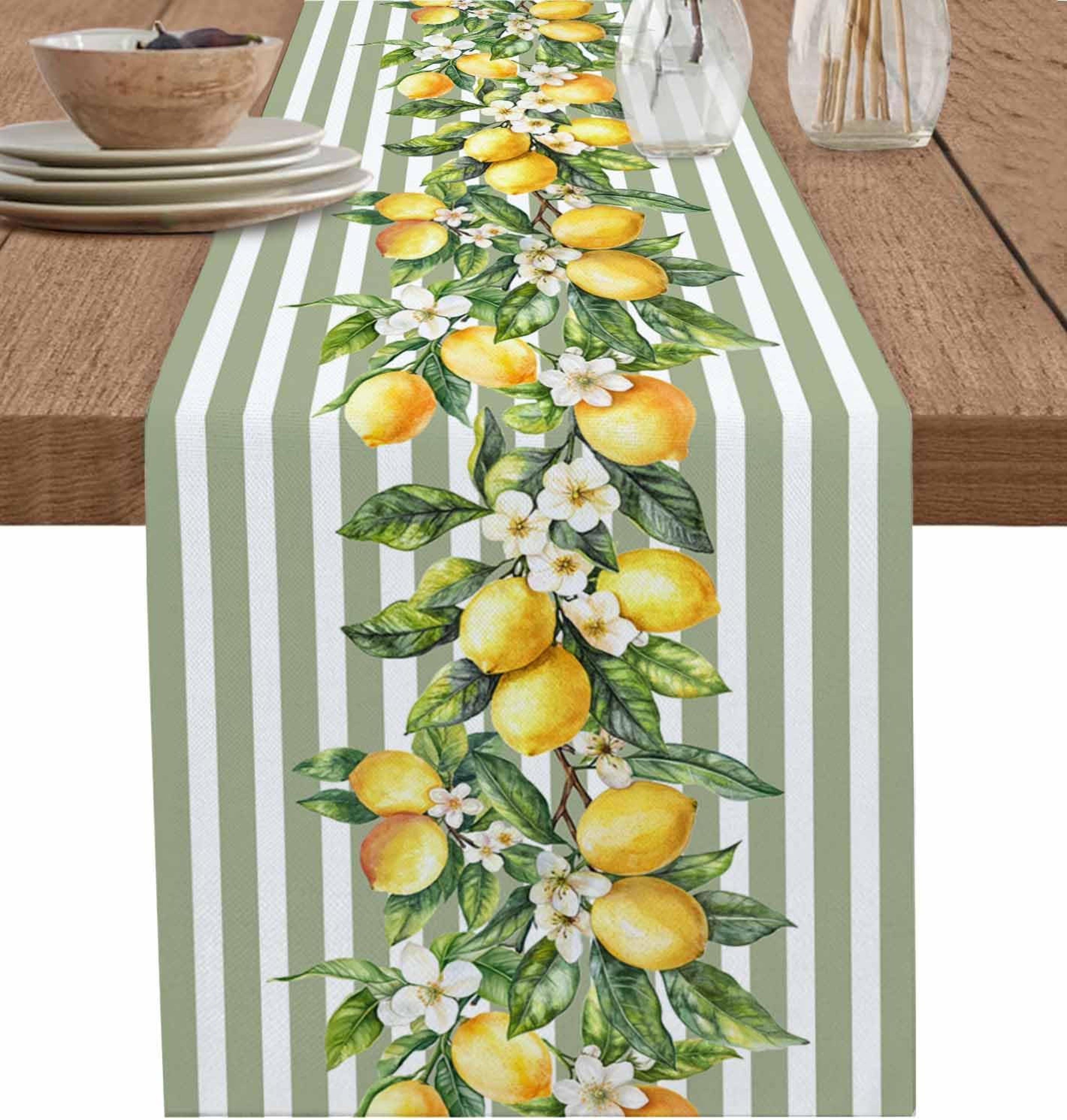 summer lemon fruit floral linen table runner stylish holiday kitchen decoration