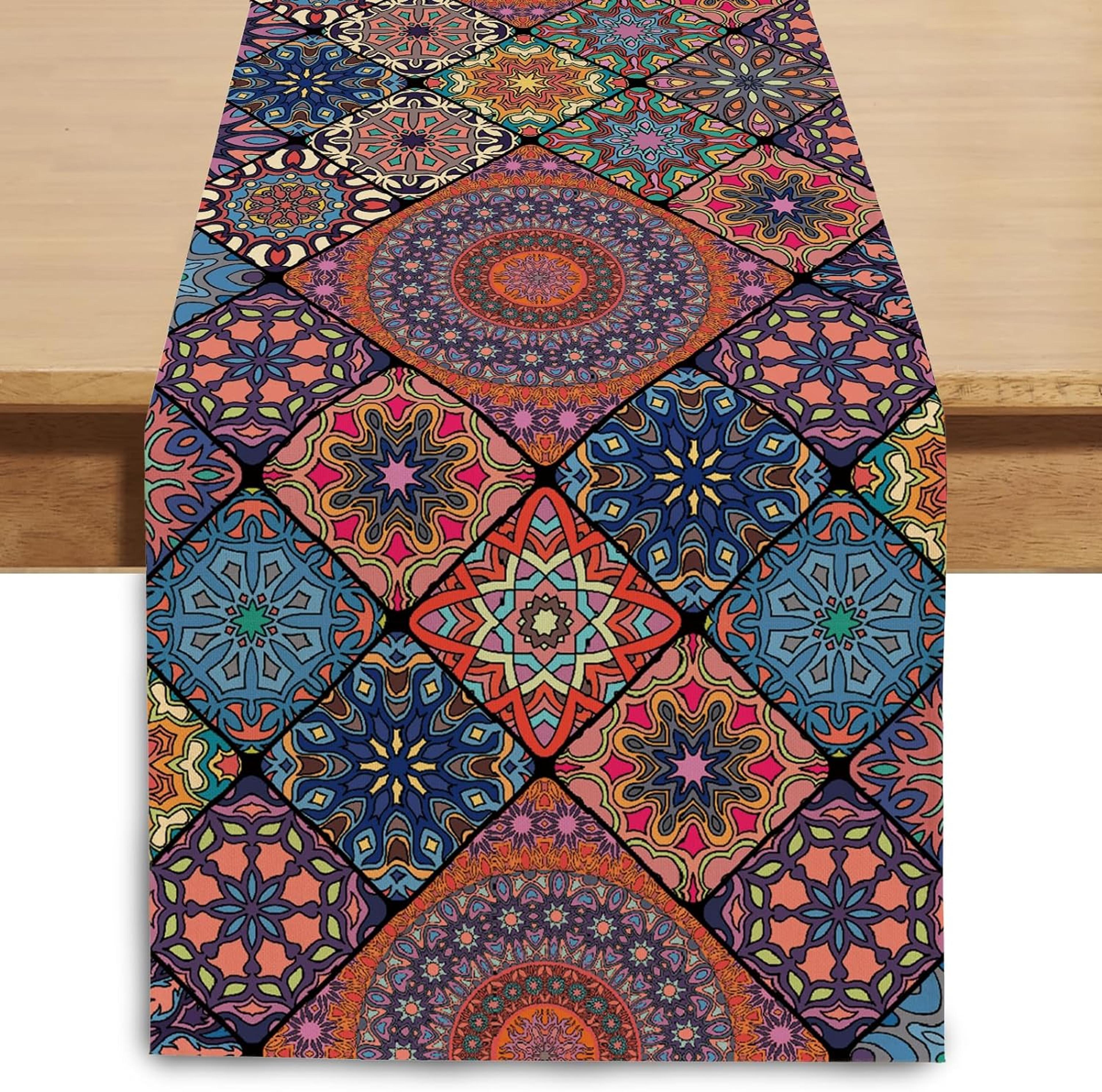 vintage bohemian linen table runner for farmhouse & wedding decor