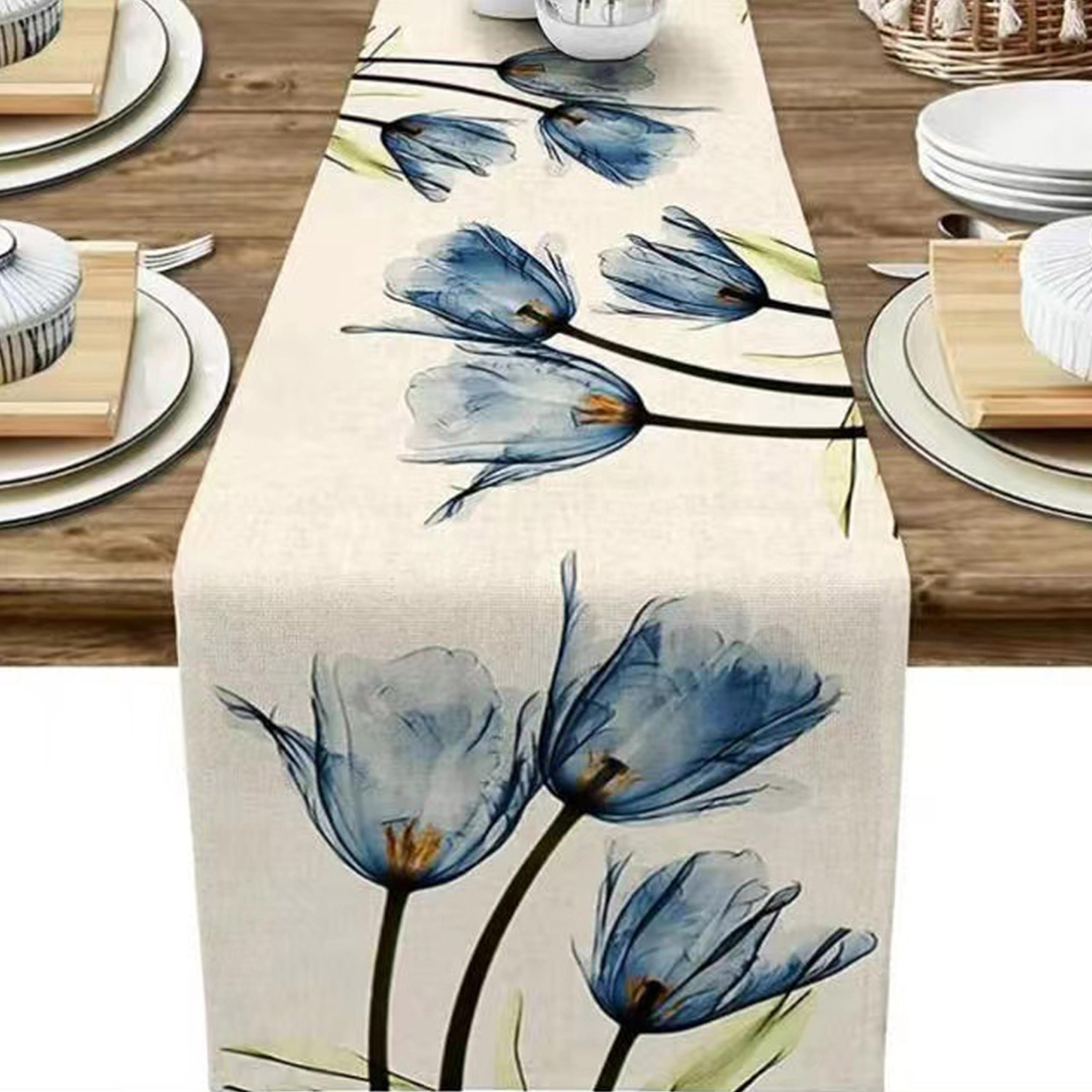 rustic tulip linen table runner for farmhouse dining
