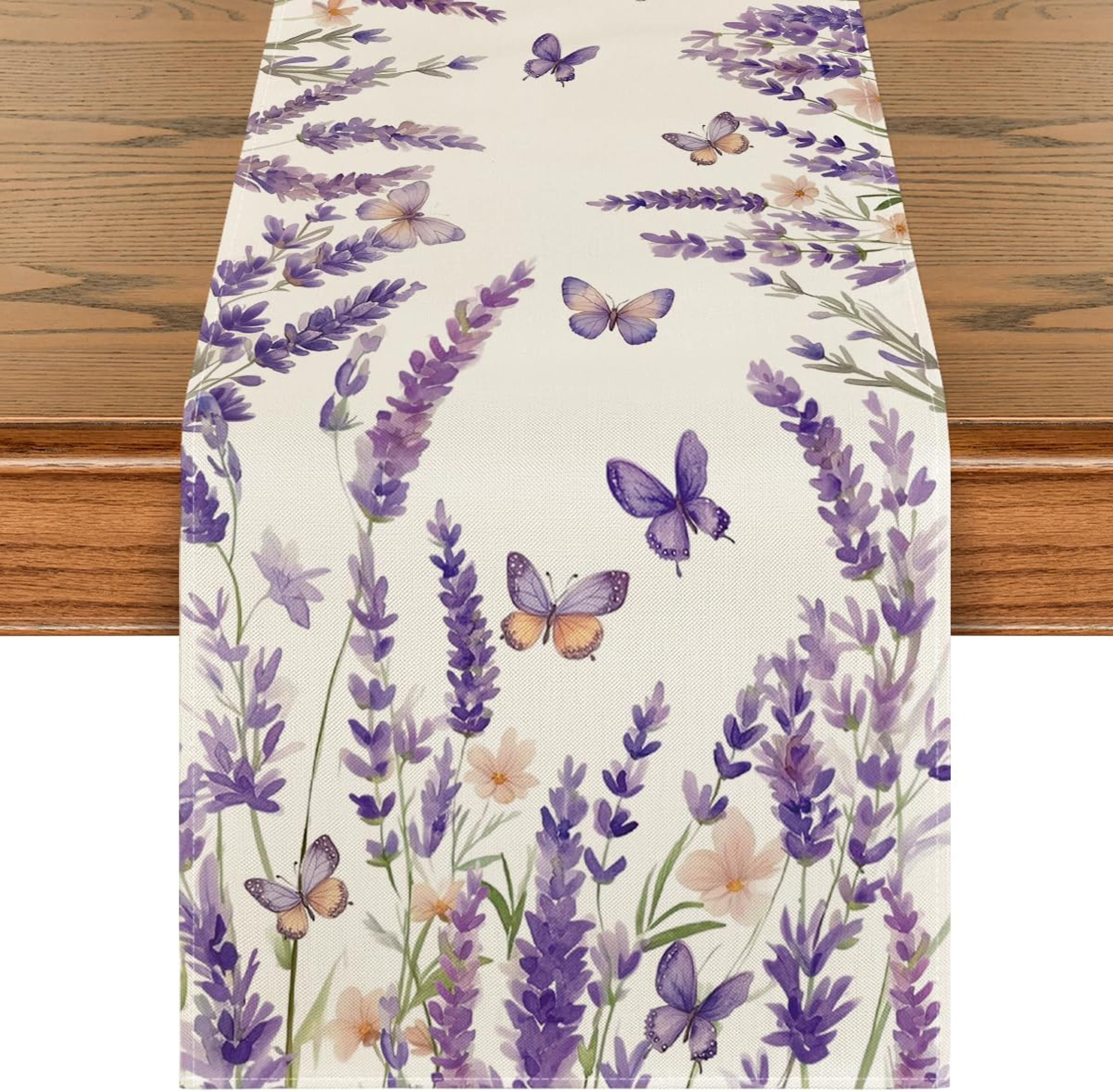 elegant purple lavender floral linen table runner for weddings & party decor