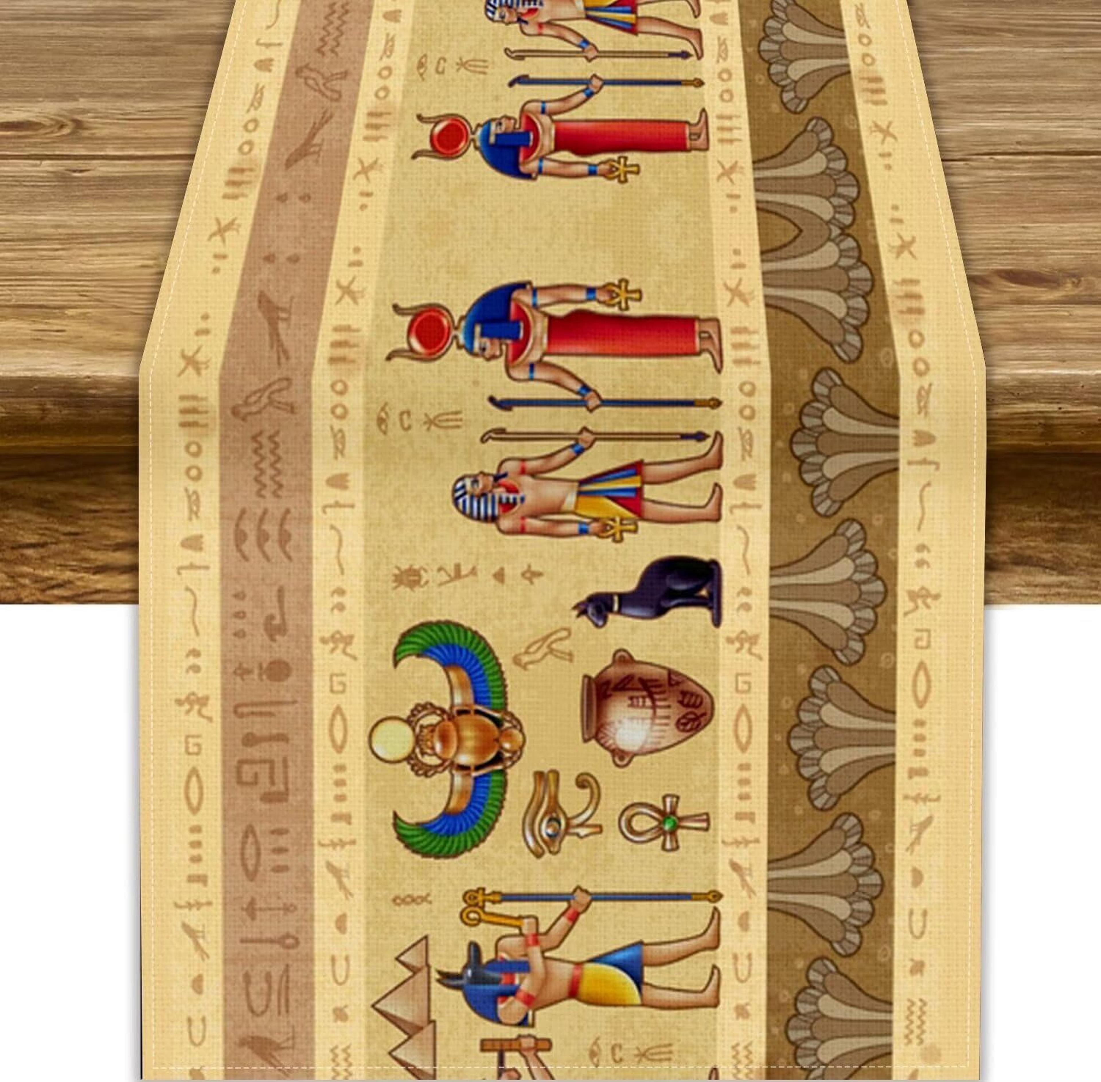 regal pharaoh egyptian linen table runner ancient hieroglyph table decor