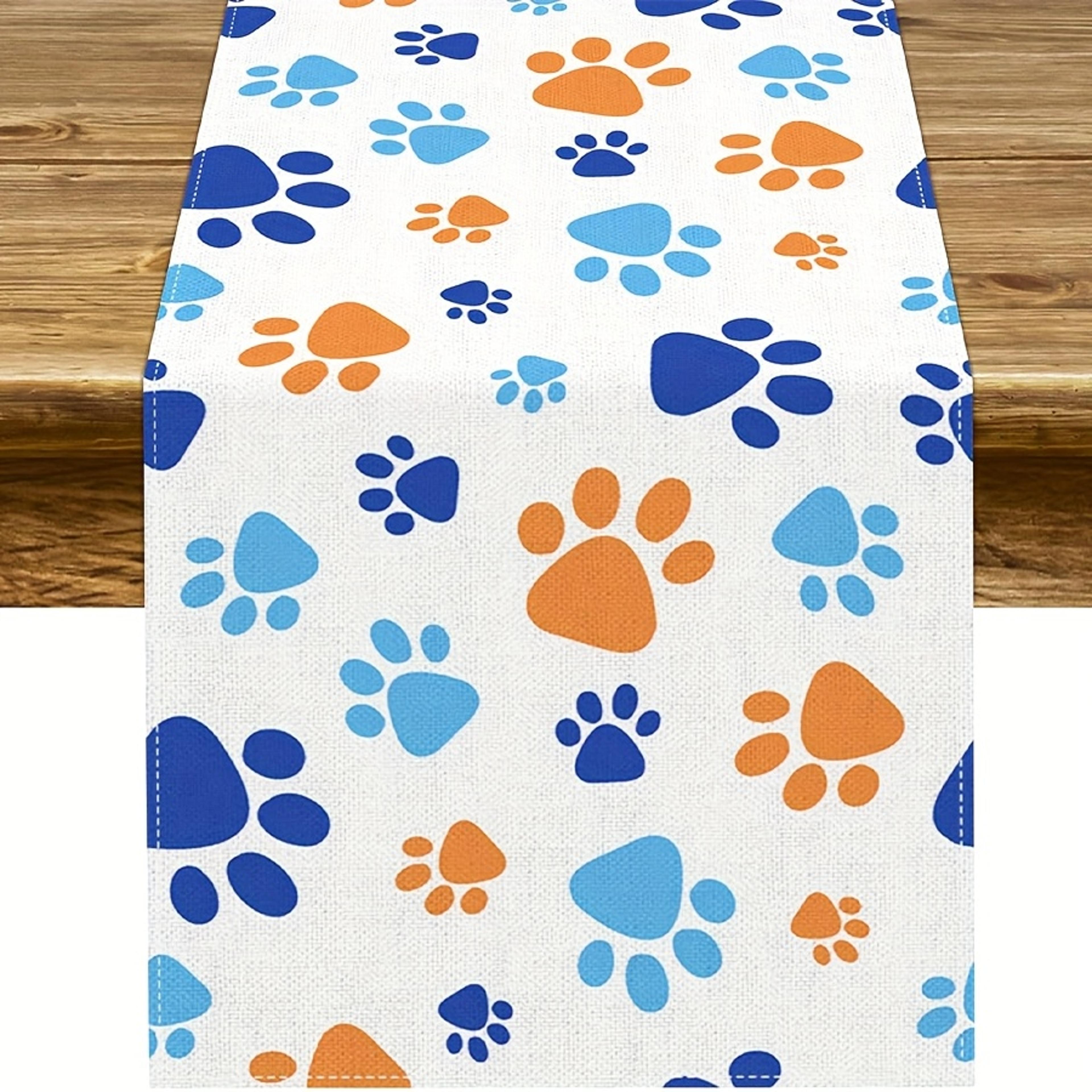 premium dog paw print table runner for pet birthday & kitchen dining decor