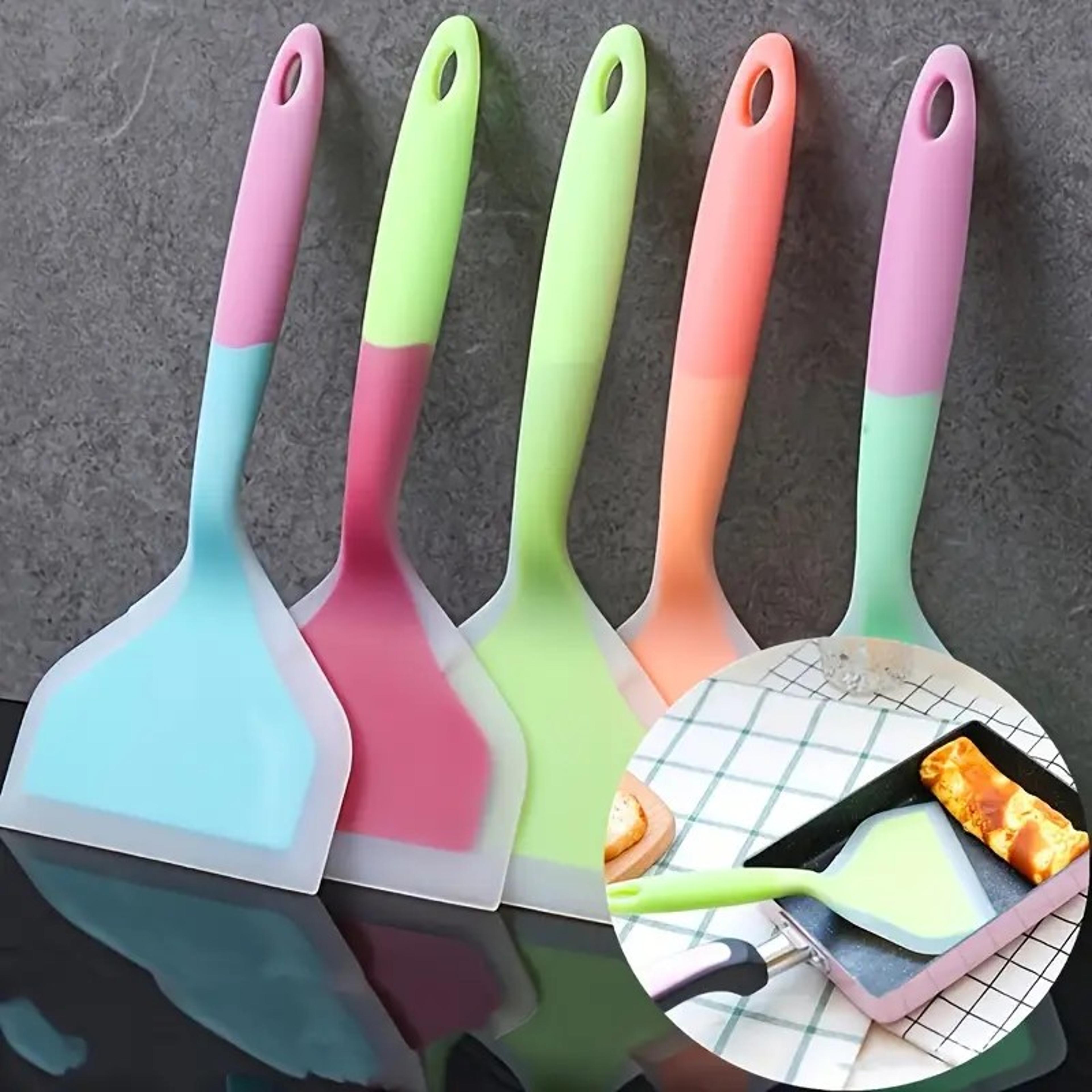 premium heat resistant silicone spatula non stick cooking turner tool for pancakes, steaks & bbq