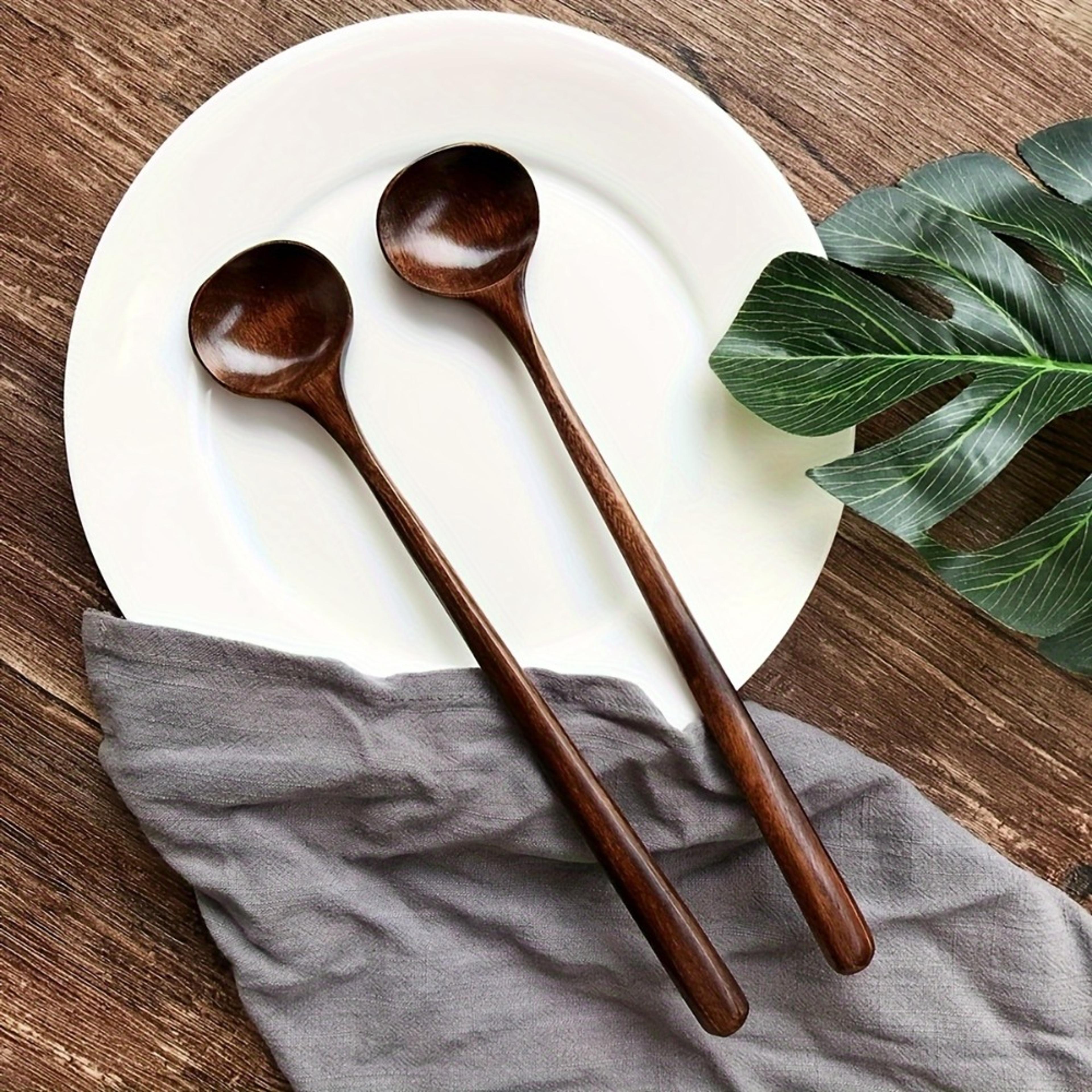premium long handle wooden spoon for soup, coffee & desserts