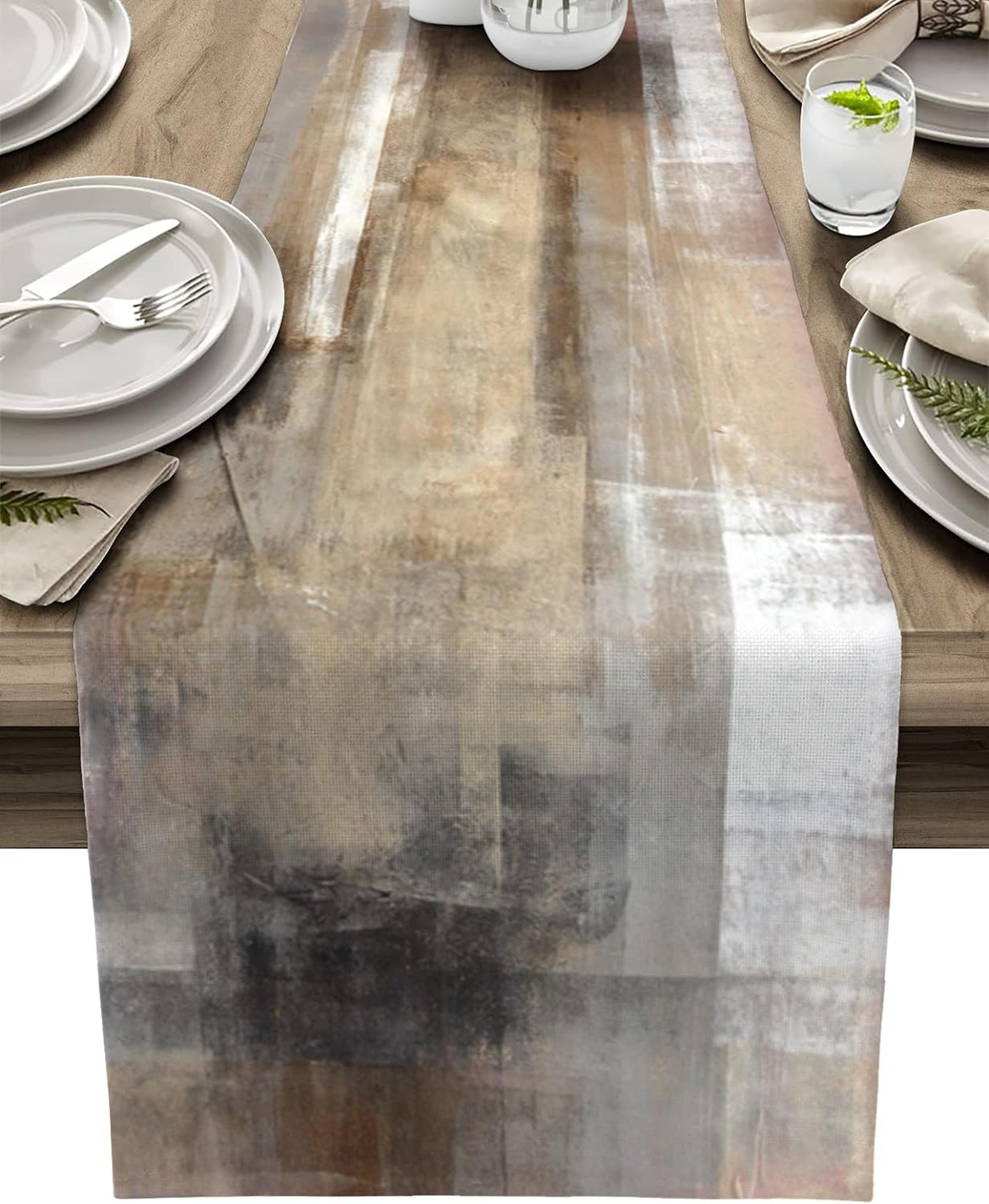 abstract art linen table runner farmhouse & holiday table decor