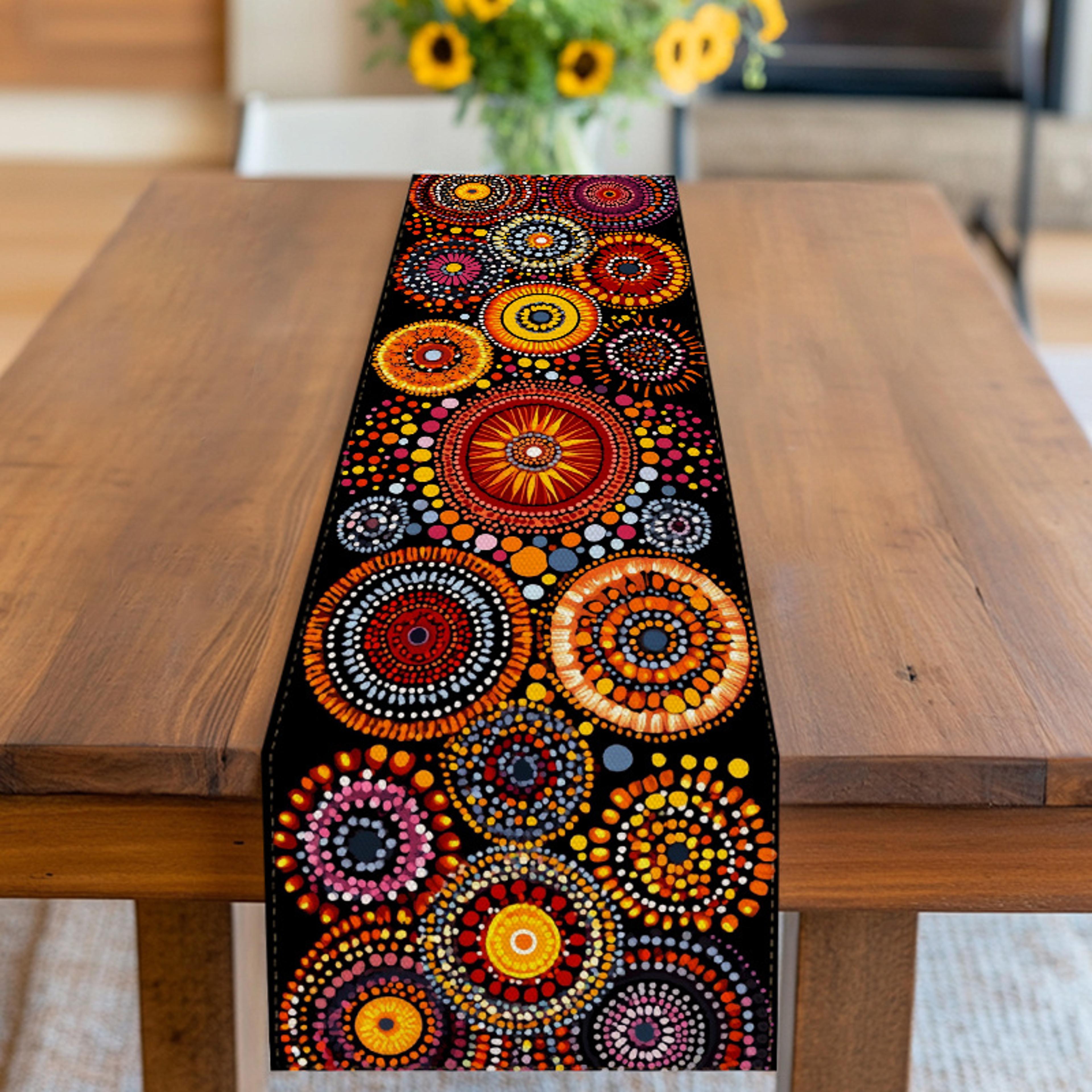boho mandala table runner vibrant decorative dining & kitchen table accent
