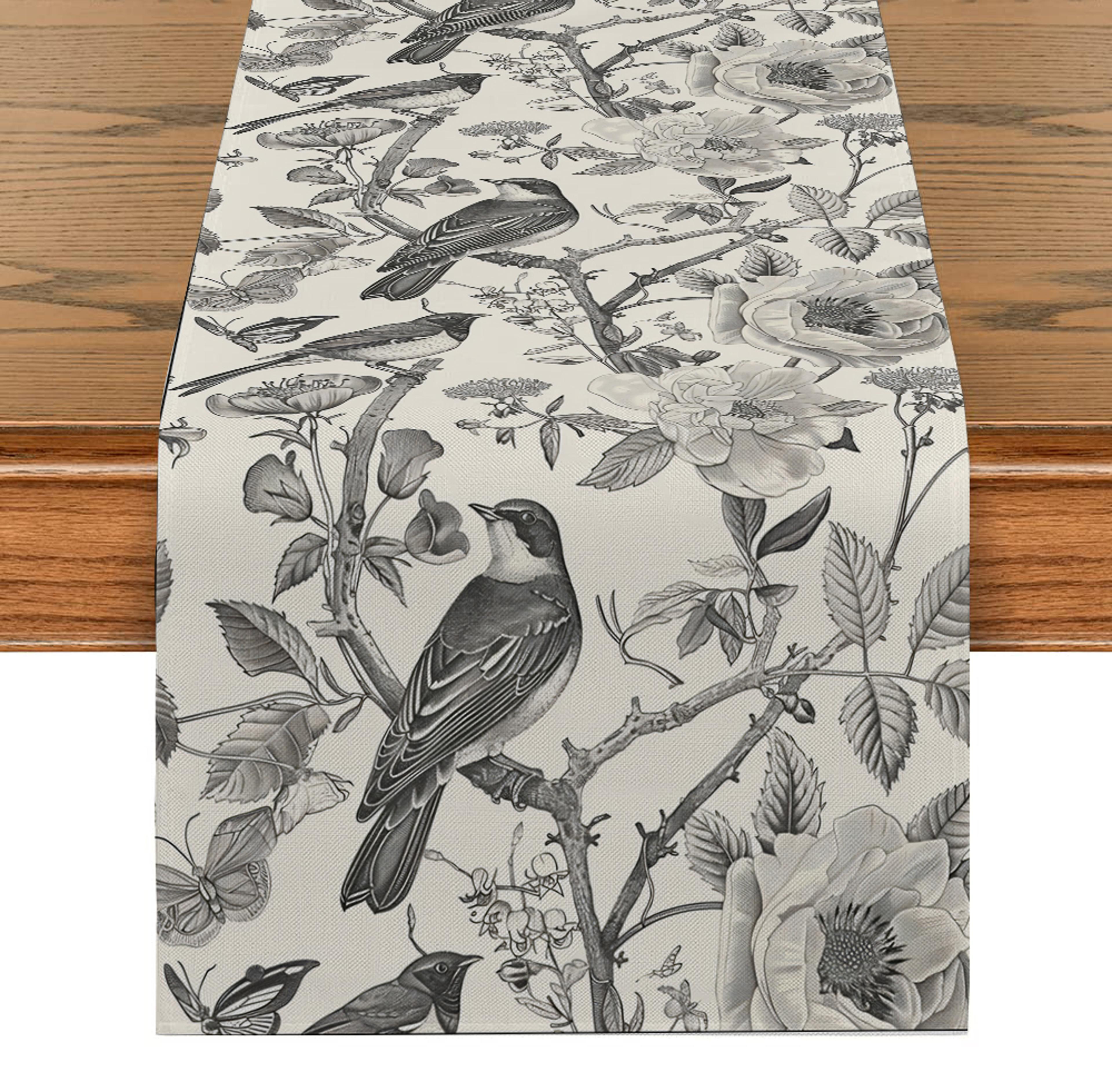vintage hand painted floral table runner for farmhouse dining & weddings
