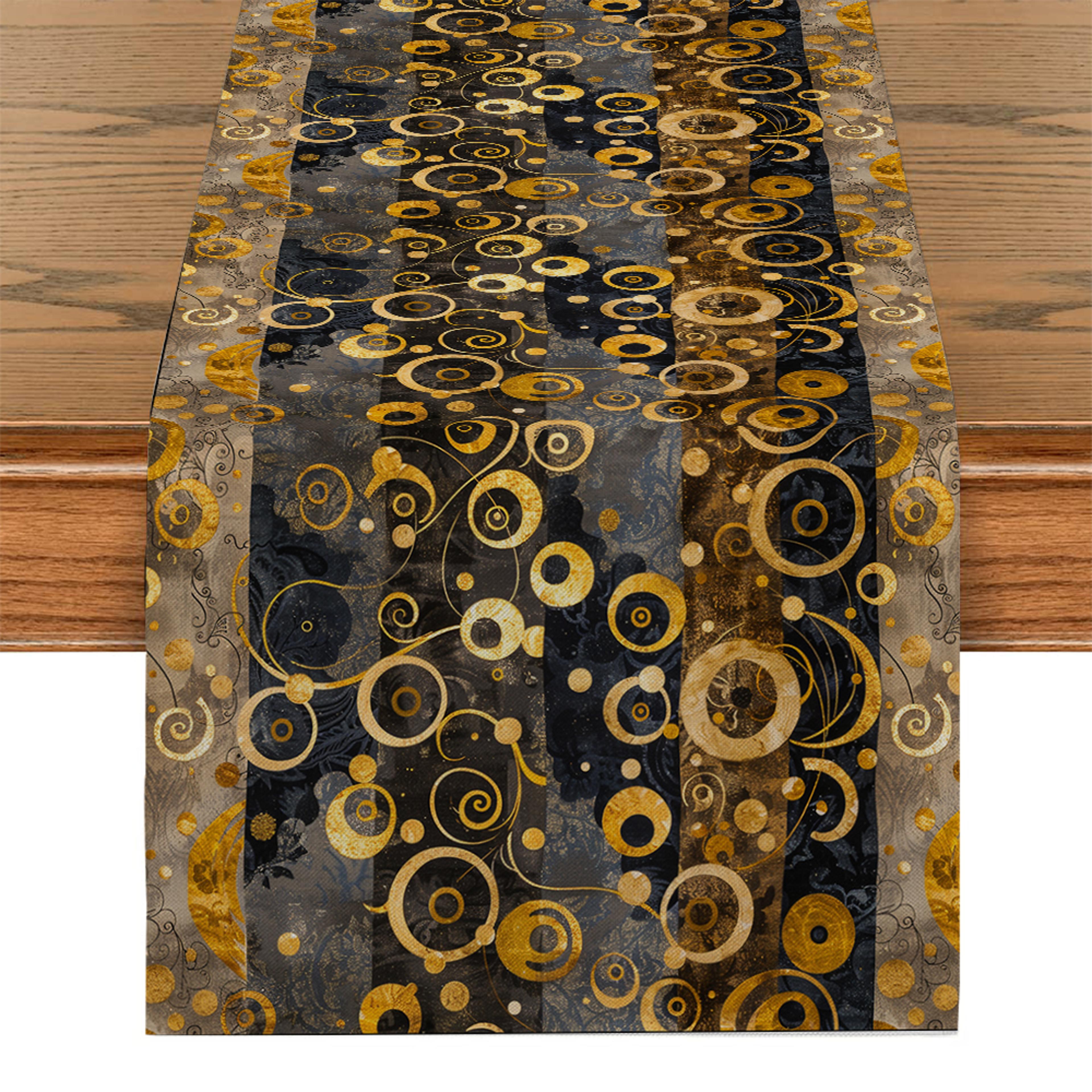 gustav klimt inspired table runner retro abstract dining decor, washable