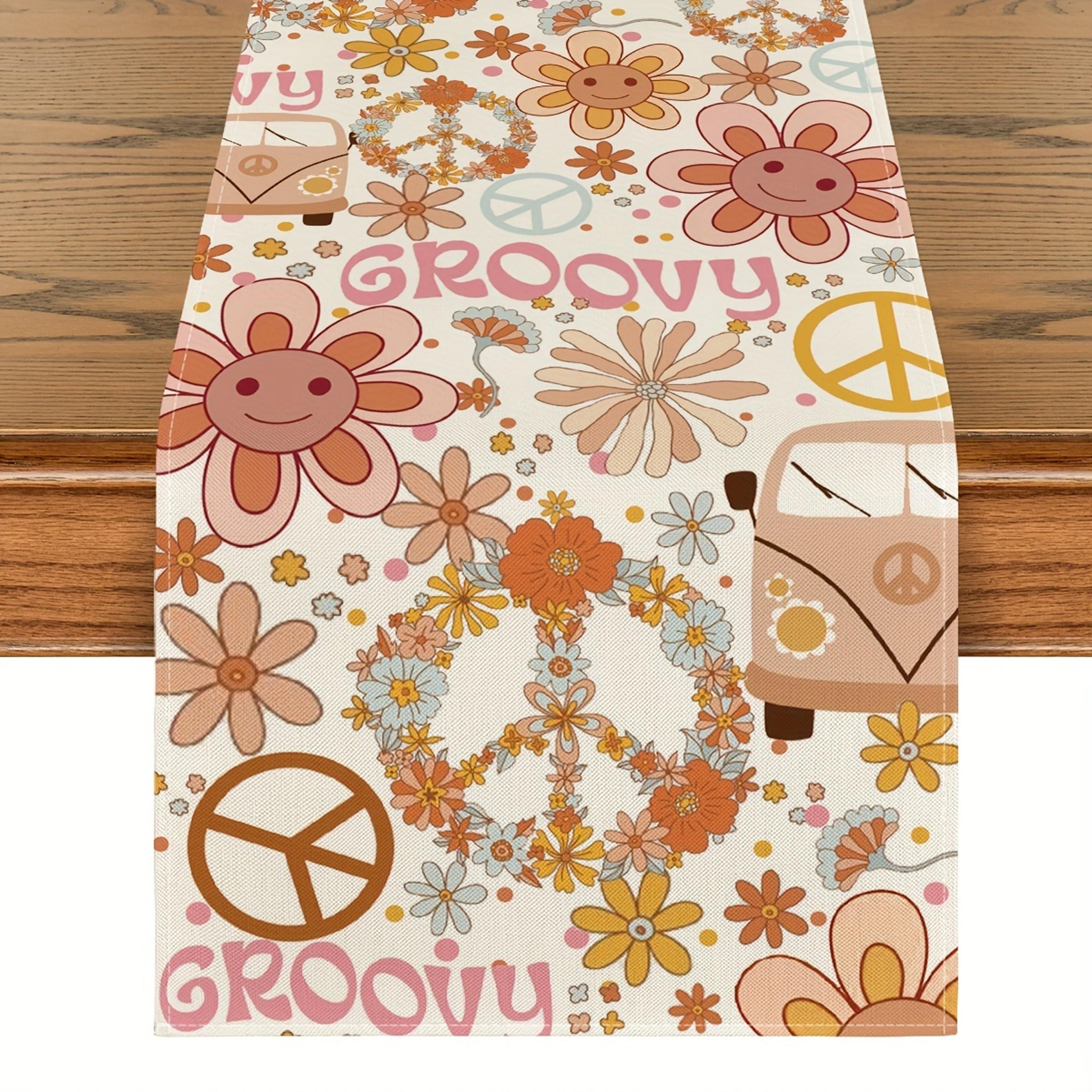 hippie daisy linen table runner peace & love home decor