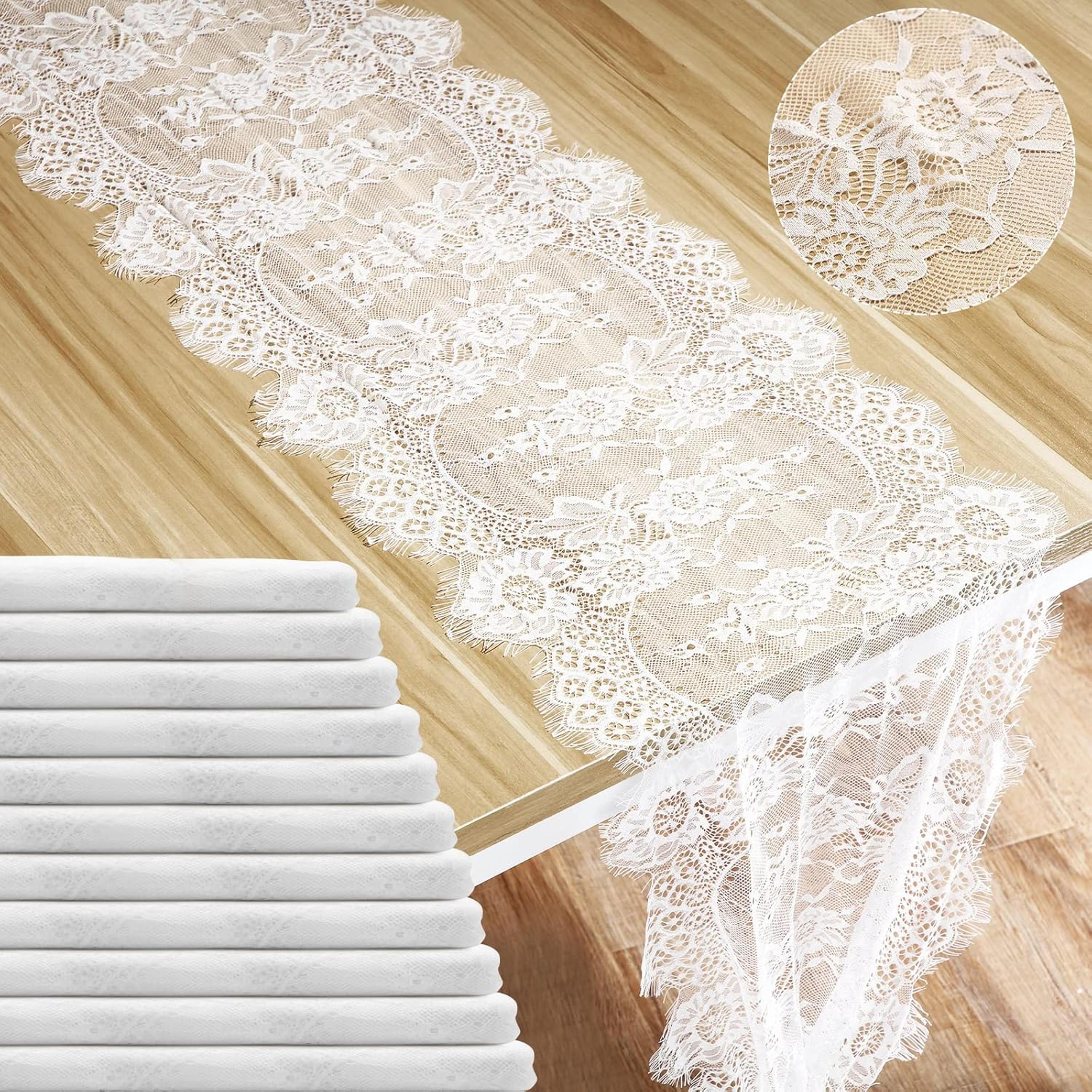 rustic lace table runner with rose embroidery for wedding & party decor