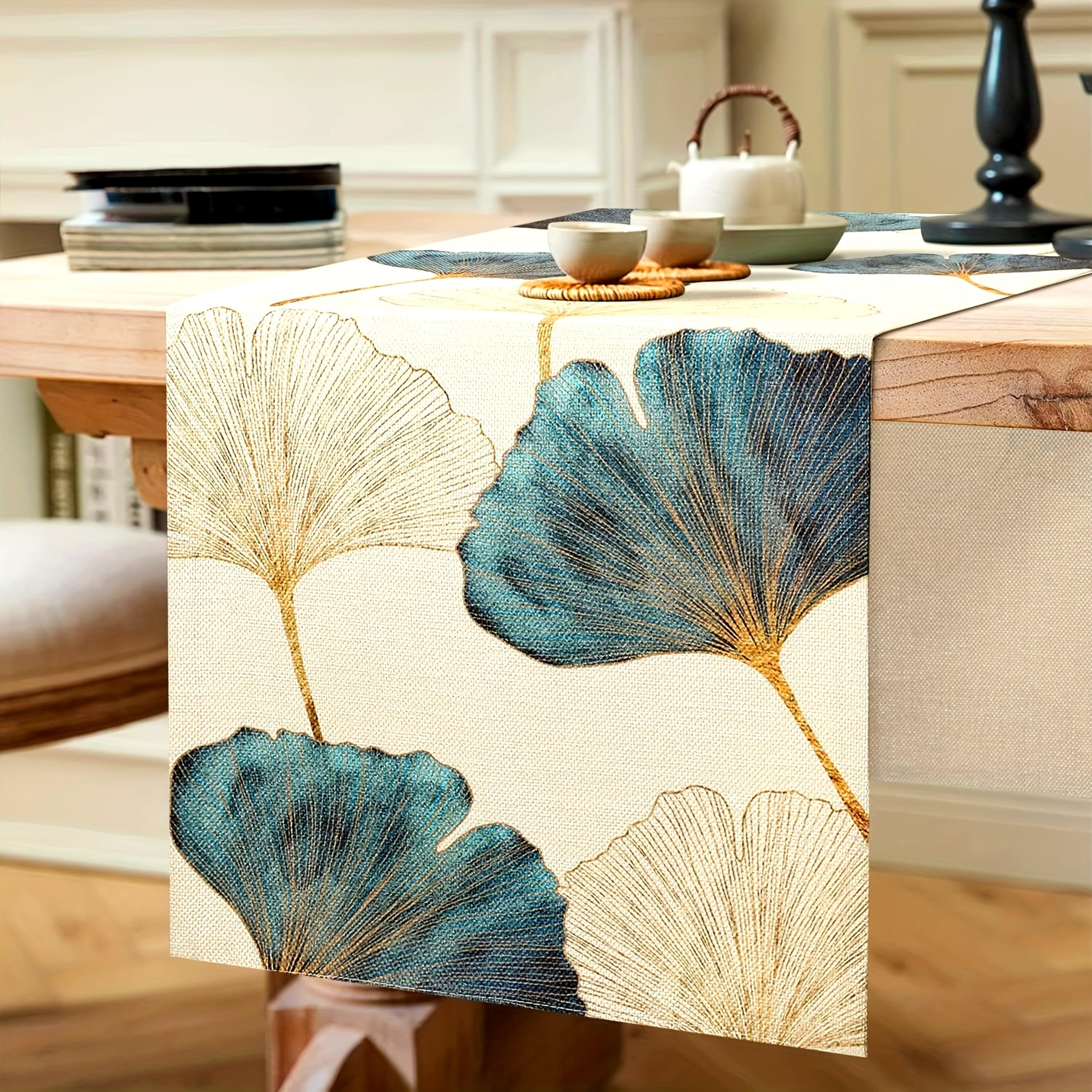elegant ginkgo leaf farmhouse table runner for rustic dining room decor