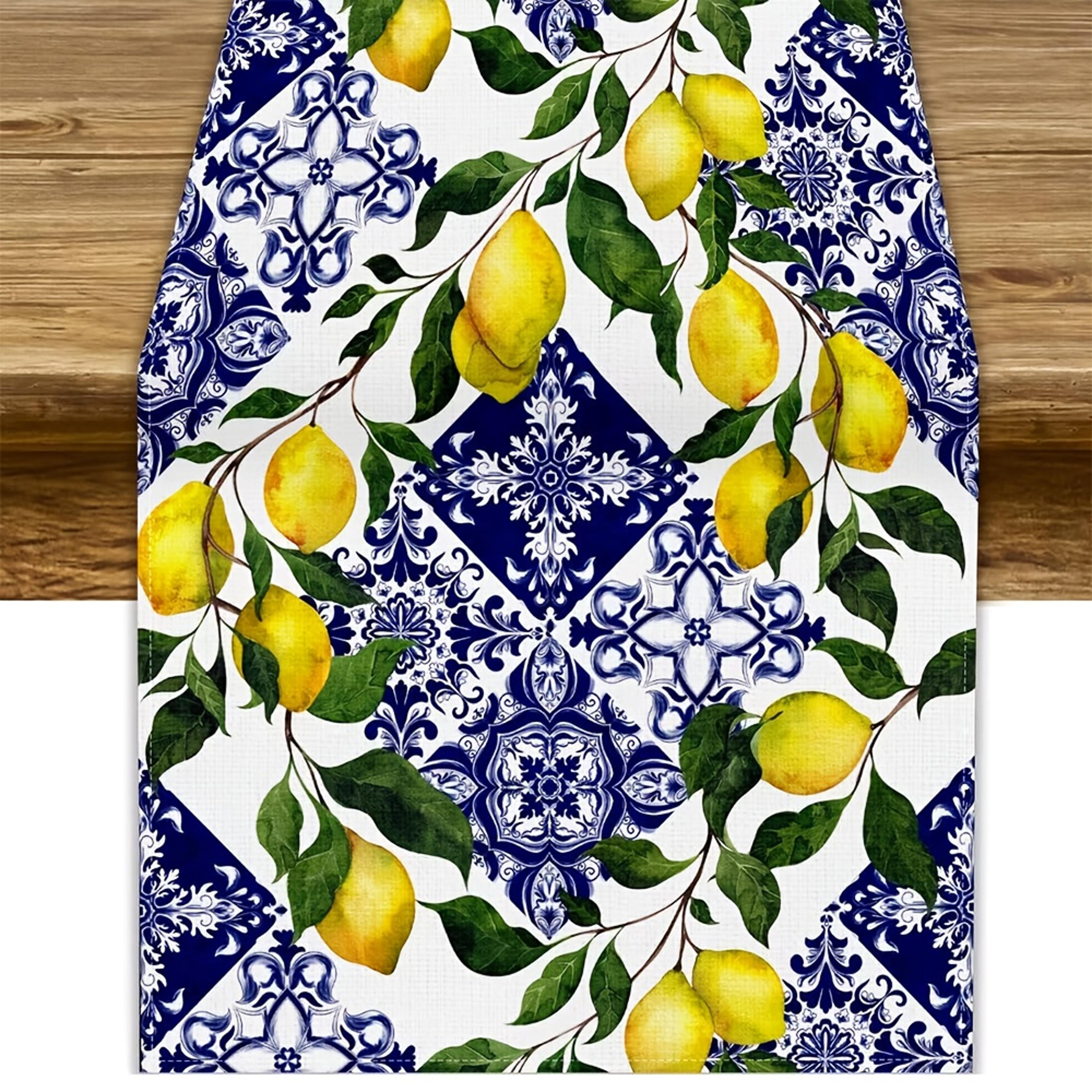 mediterranean lemon table runner linen farmhouse decor for summer dining & holiday tables