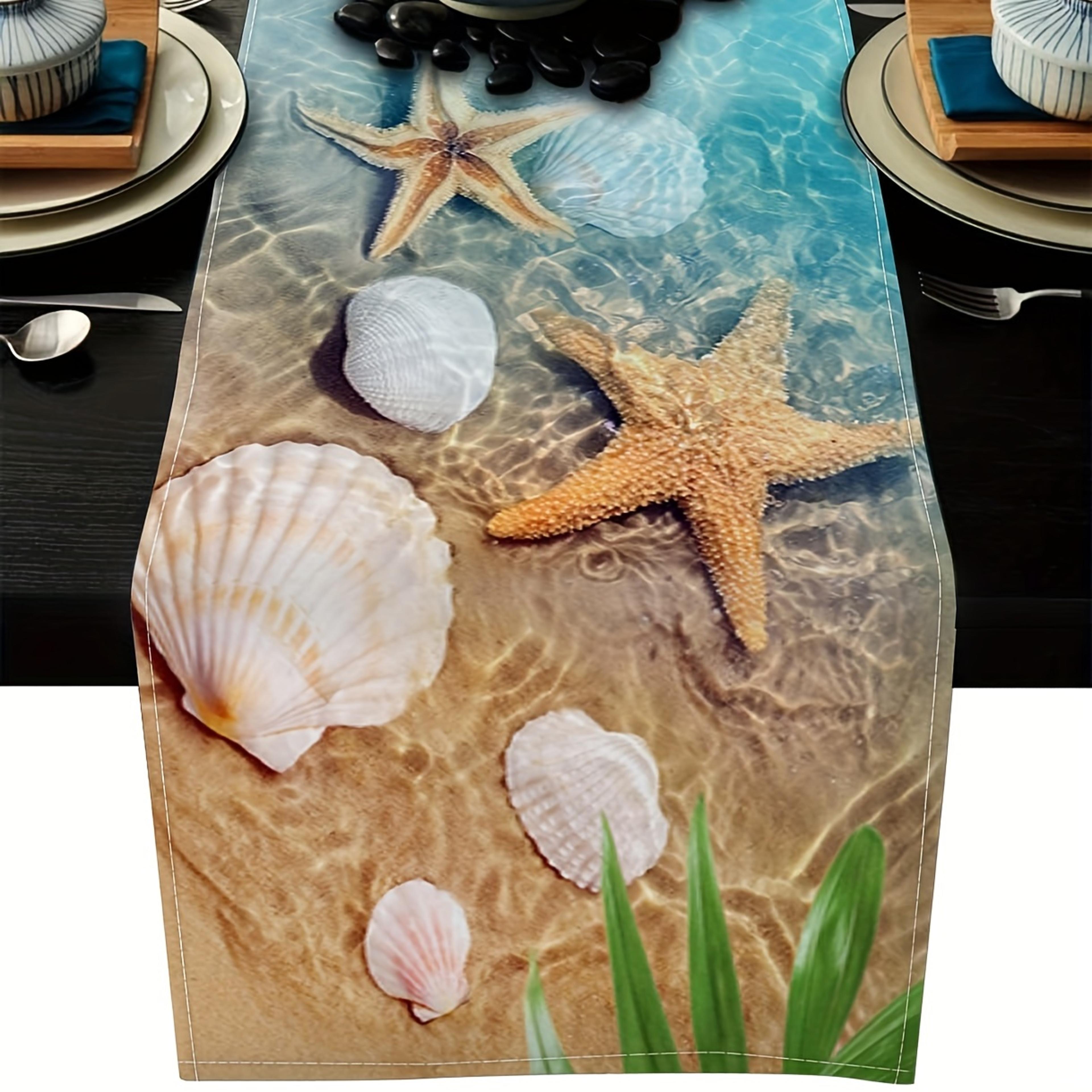 starfish shells linen table runner for wedding & holiday decor