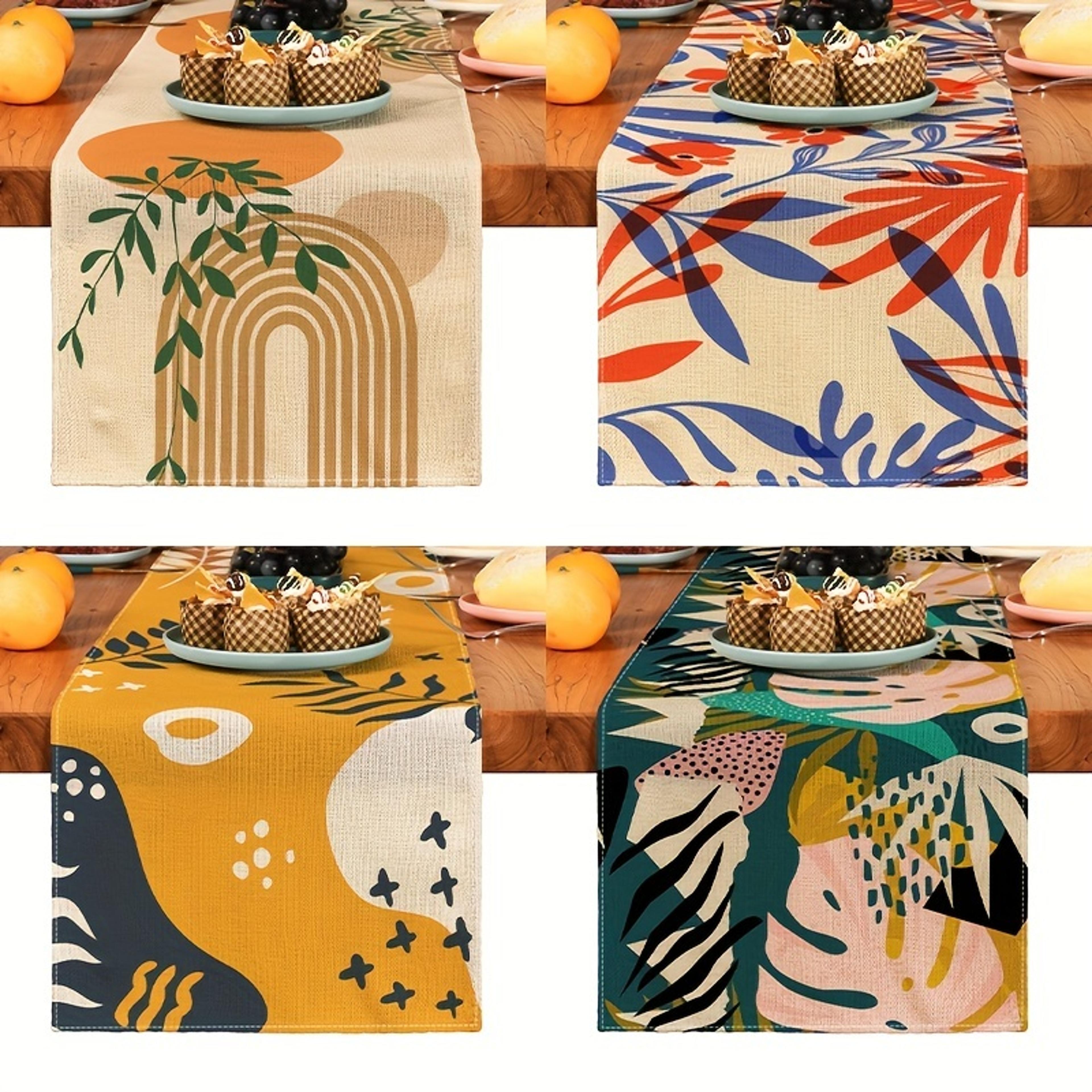 elegant bohemian linen table runner plant print kitchen & dining decor