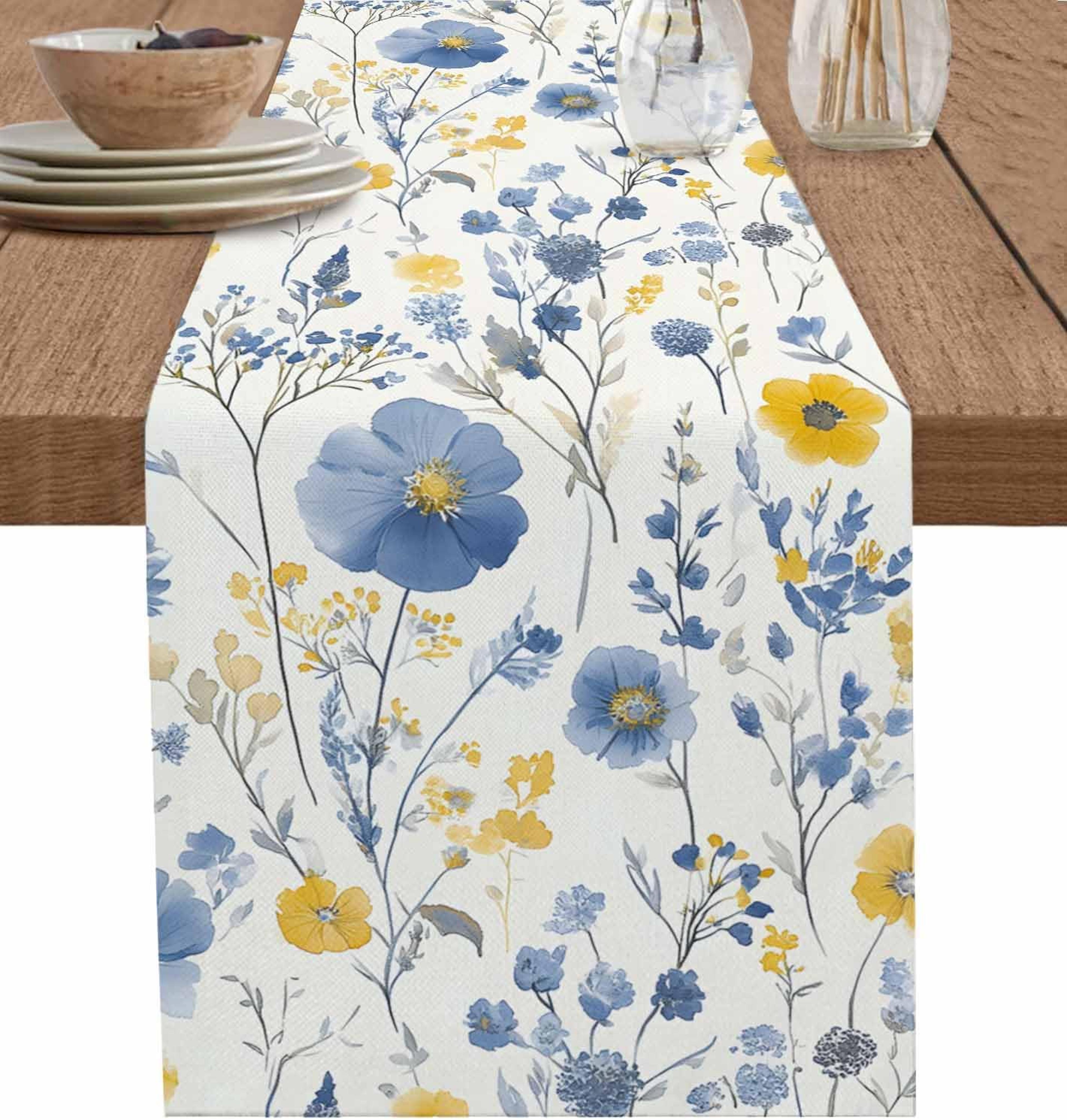 vintage spring floral linen table runner elegant party & home decor