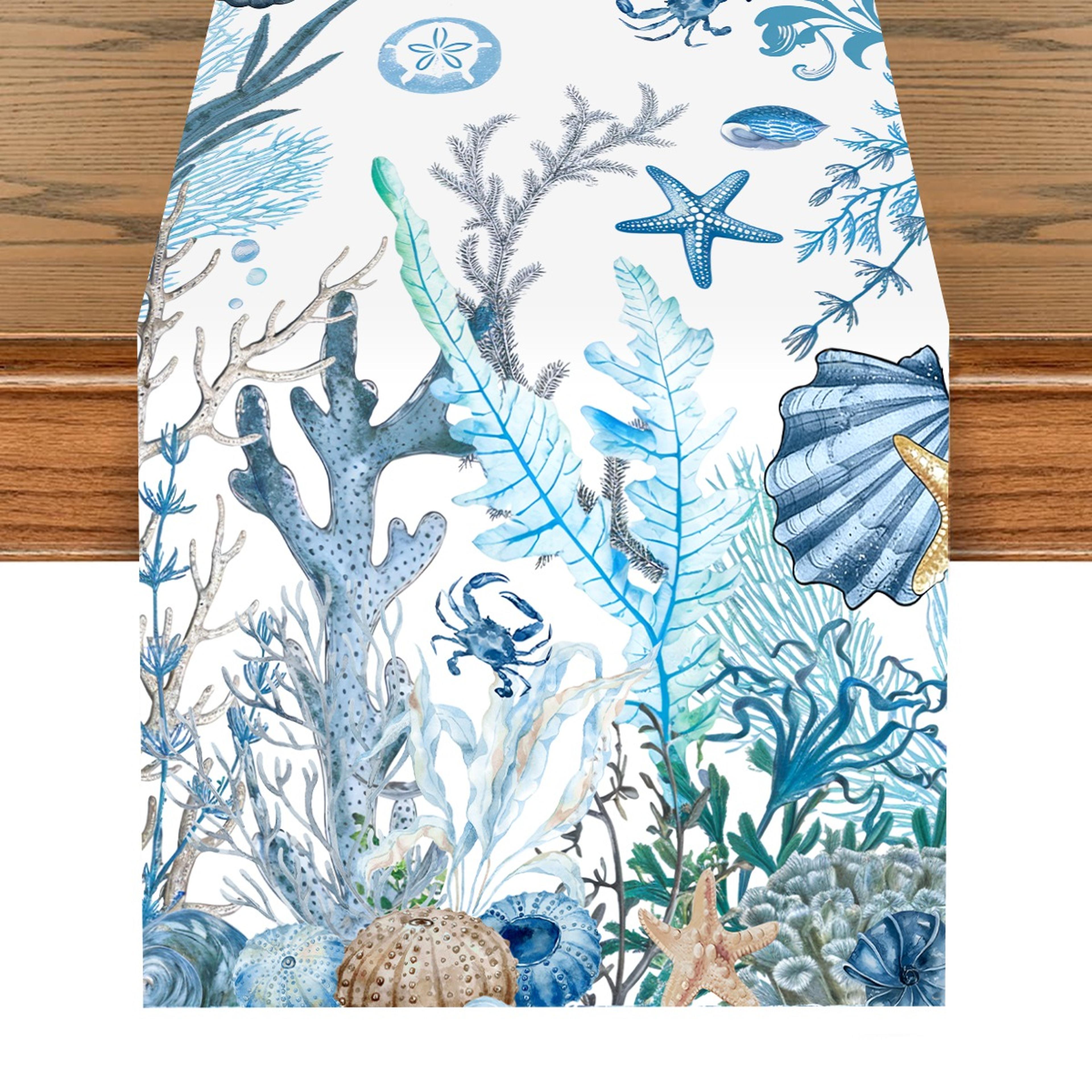 ocean blue marine life table runner summer party & kids dining decor