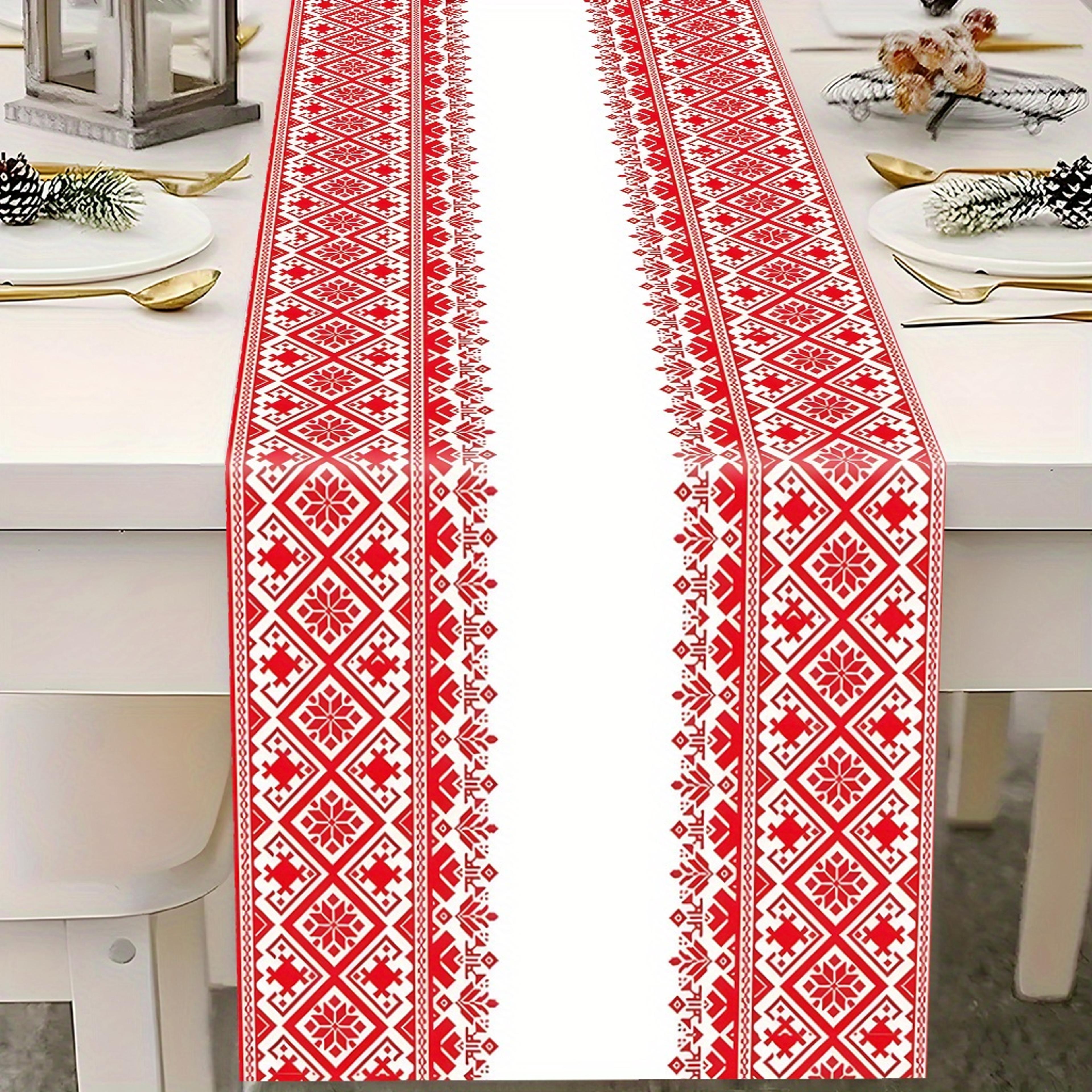 nordic inspired table runner red & white ethnic pattern decorative cloth