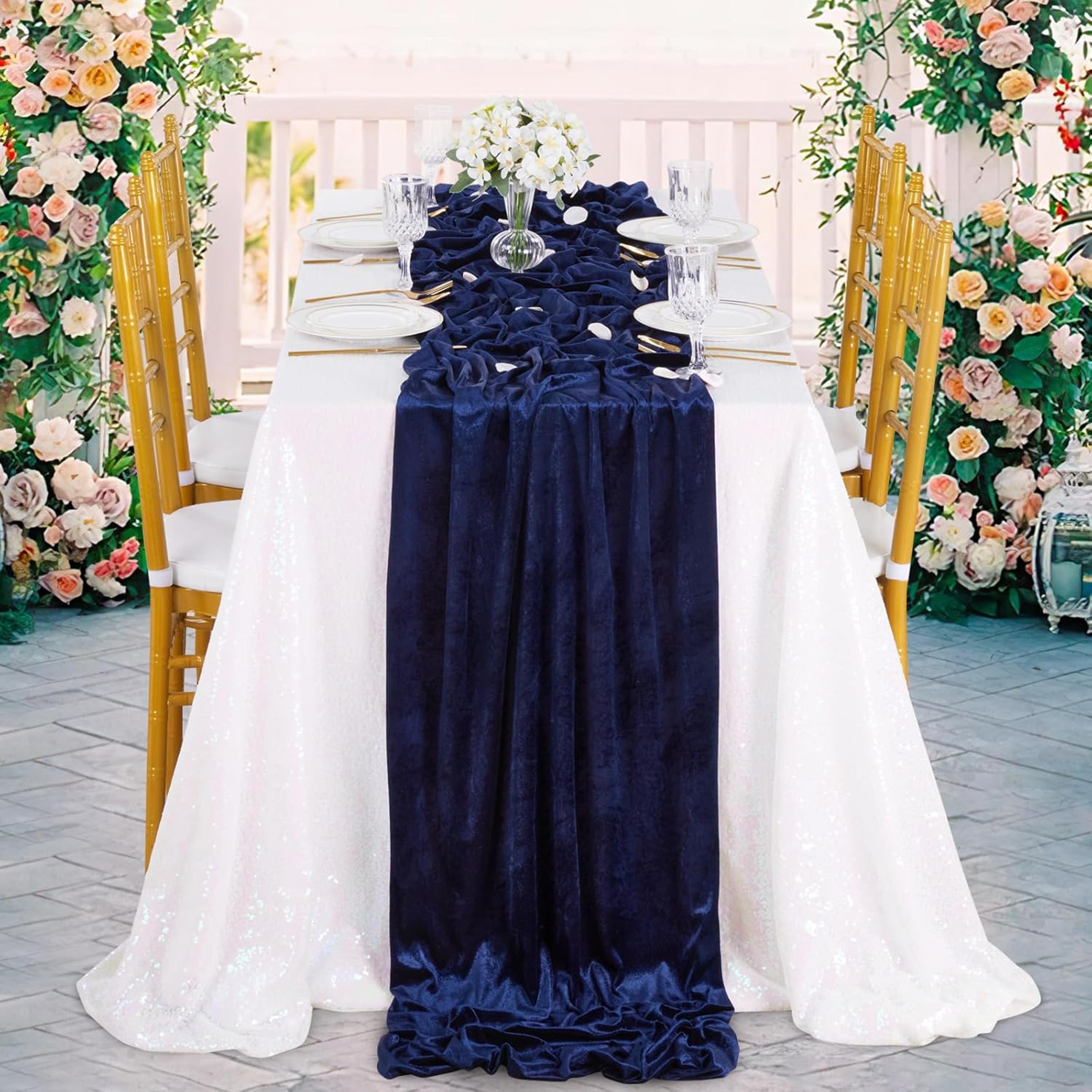 luxury navy blue velvet table runner reception table decor