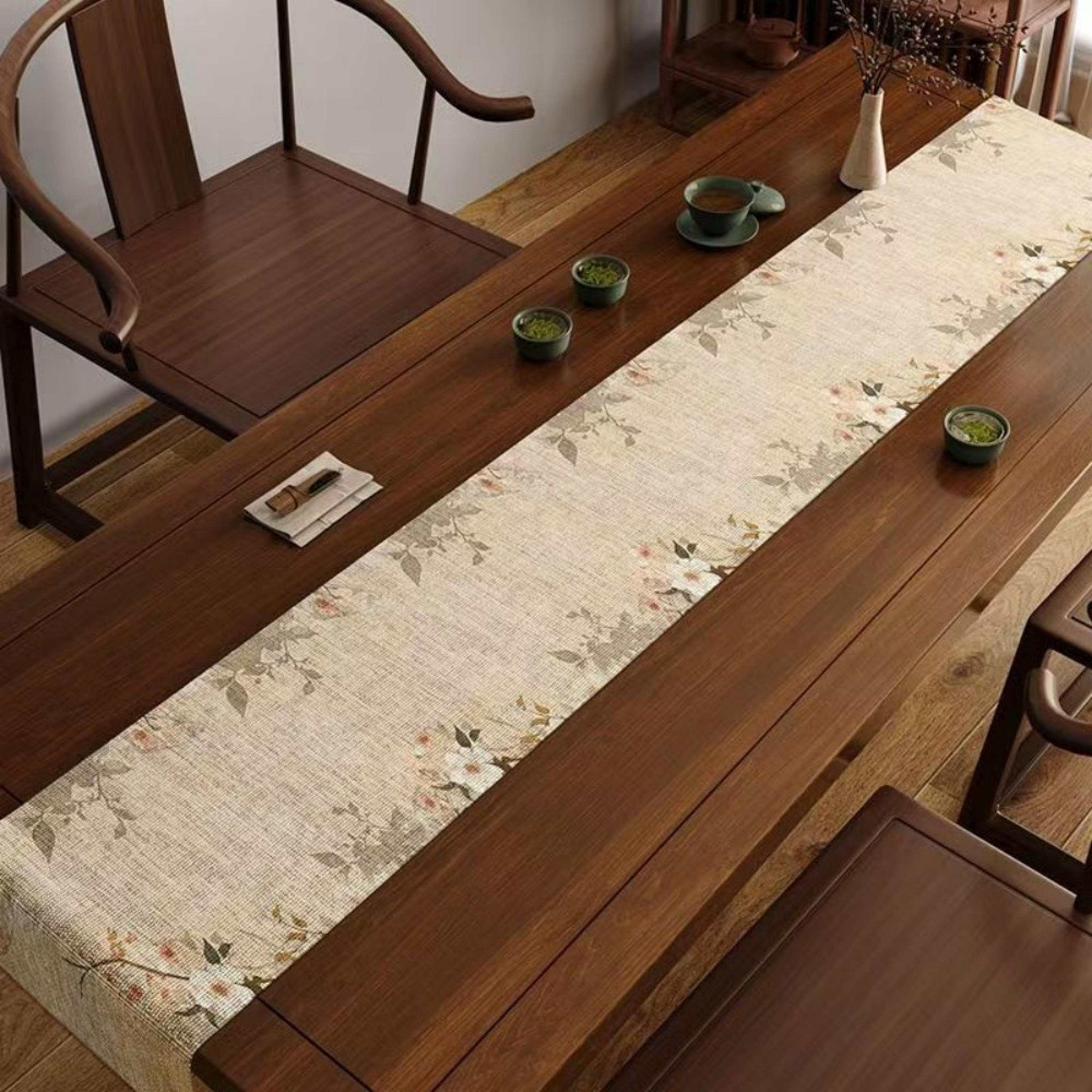 elegant chinese bamboo shadow & flying bird table runner for home & restaurant