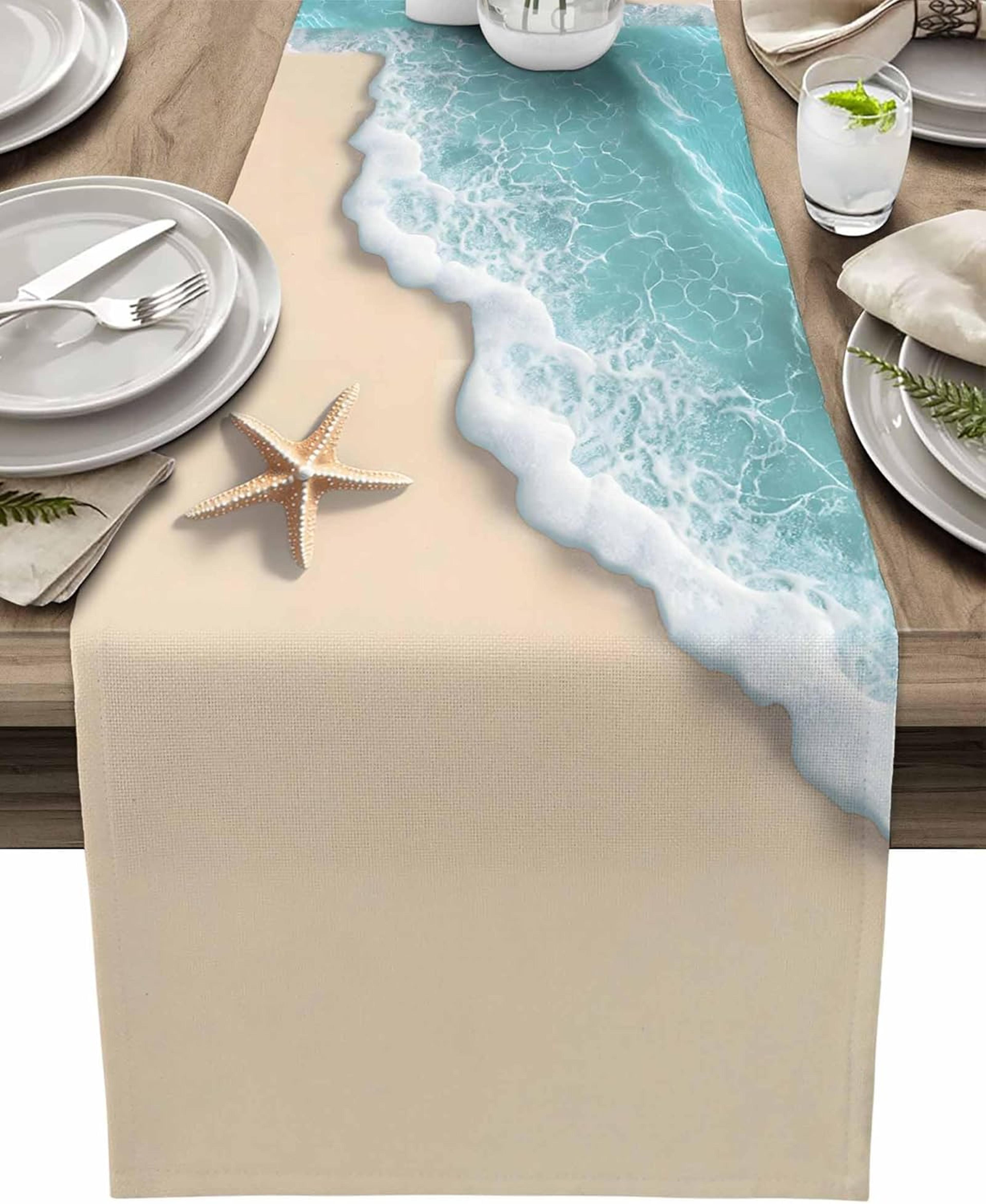 summer ocean beach starfish linen table runner holiday party & dining decor