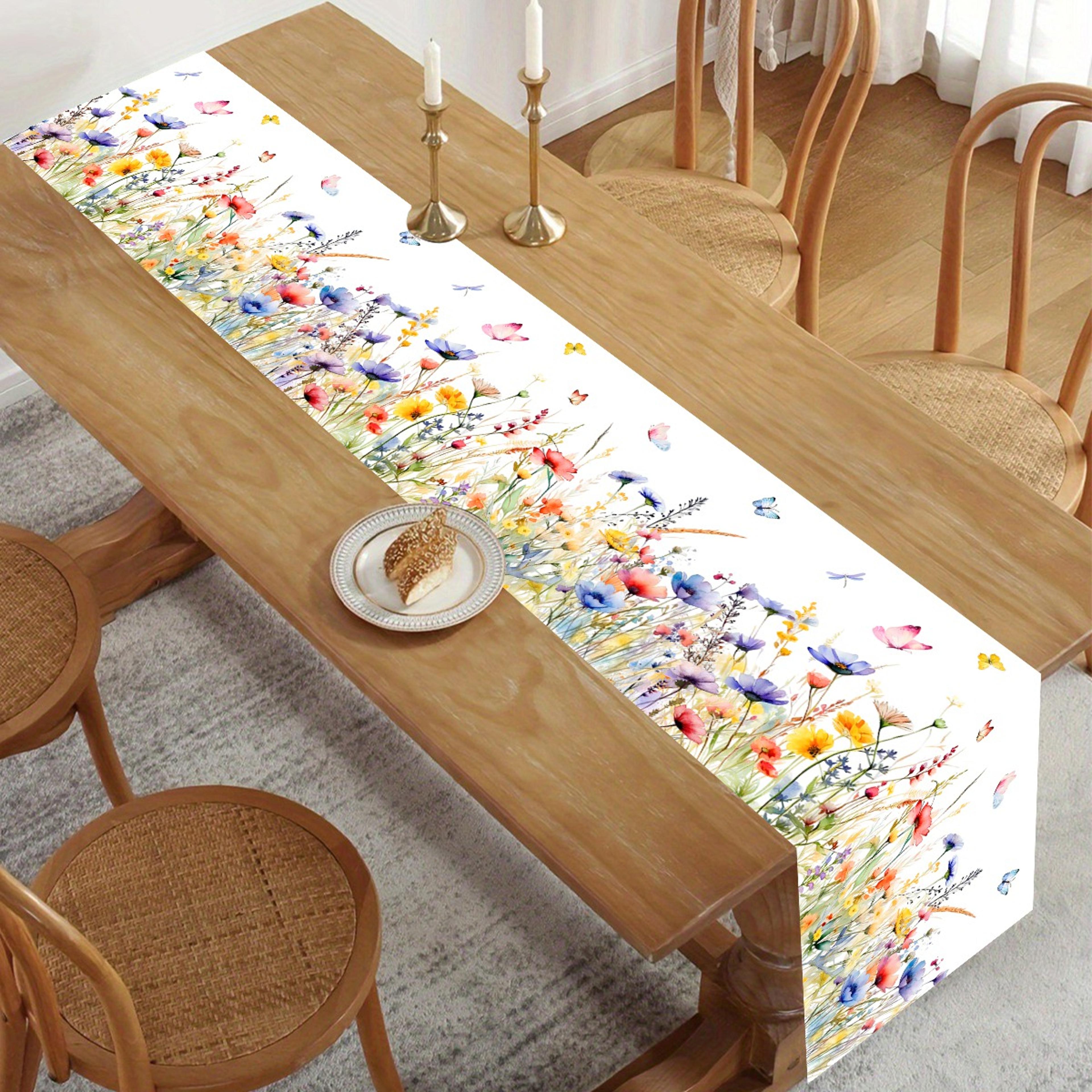 elegant watercolor floral table runner for weddings & dining