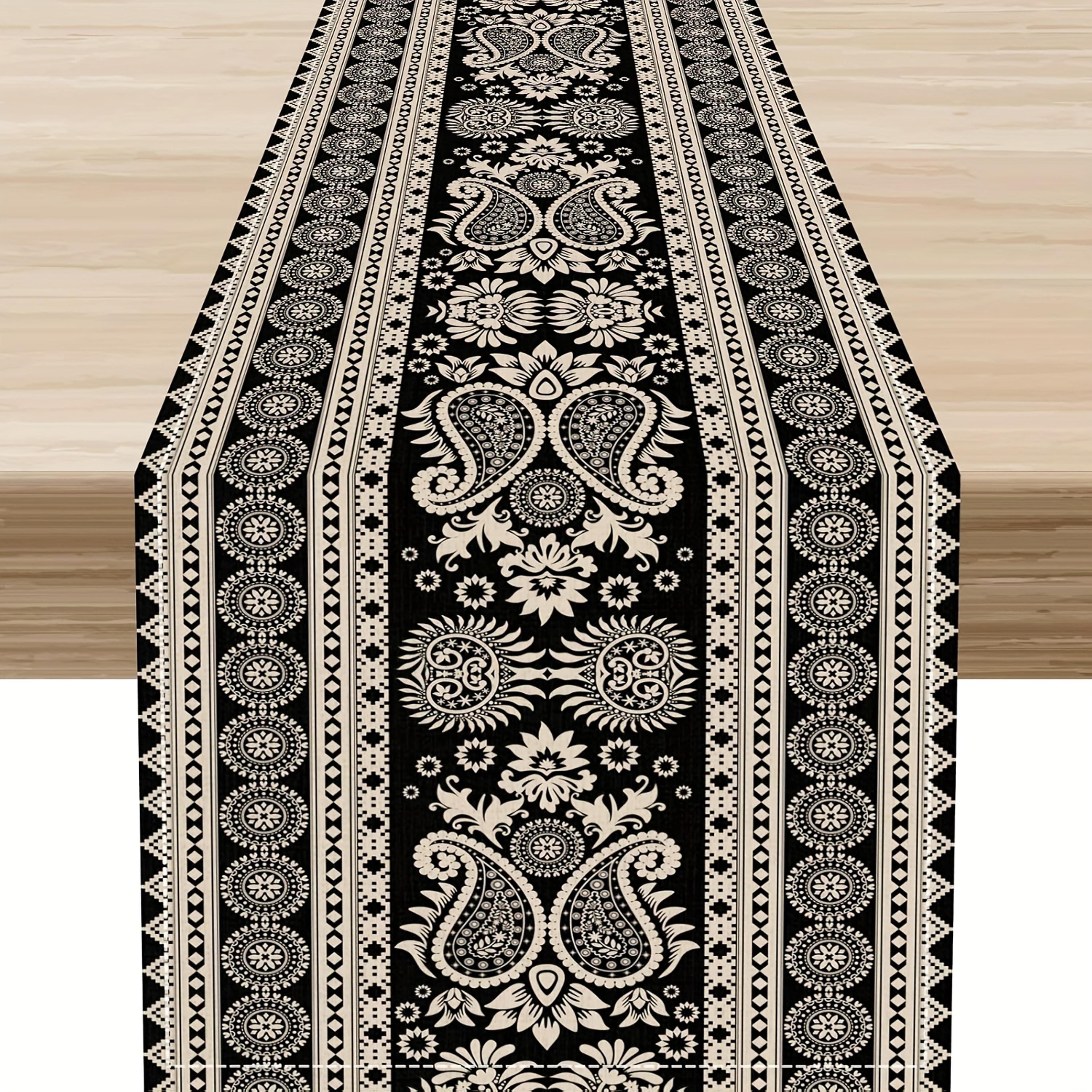 elegant vintage paisley table runner linen table decor for kitchen & birthday