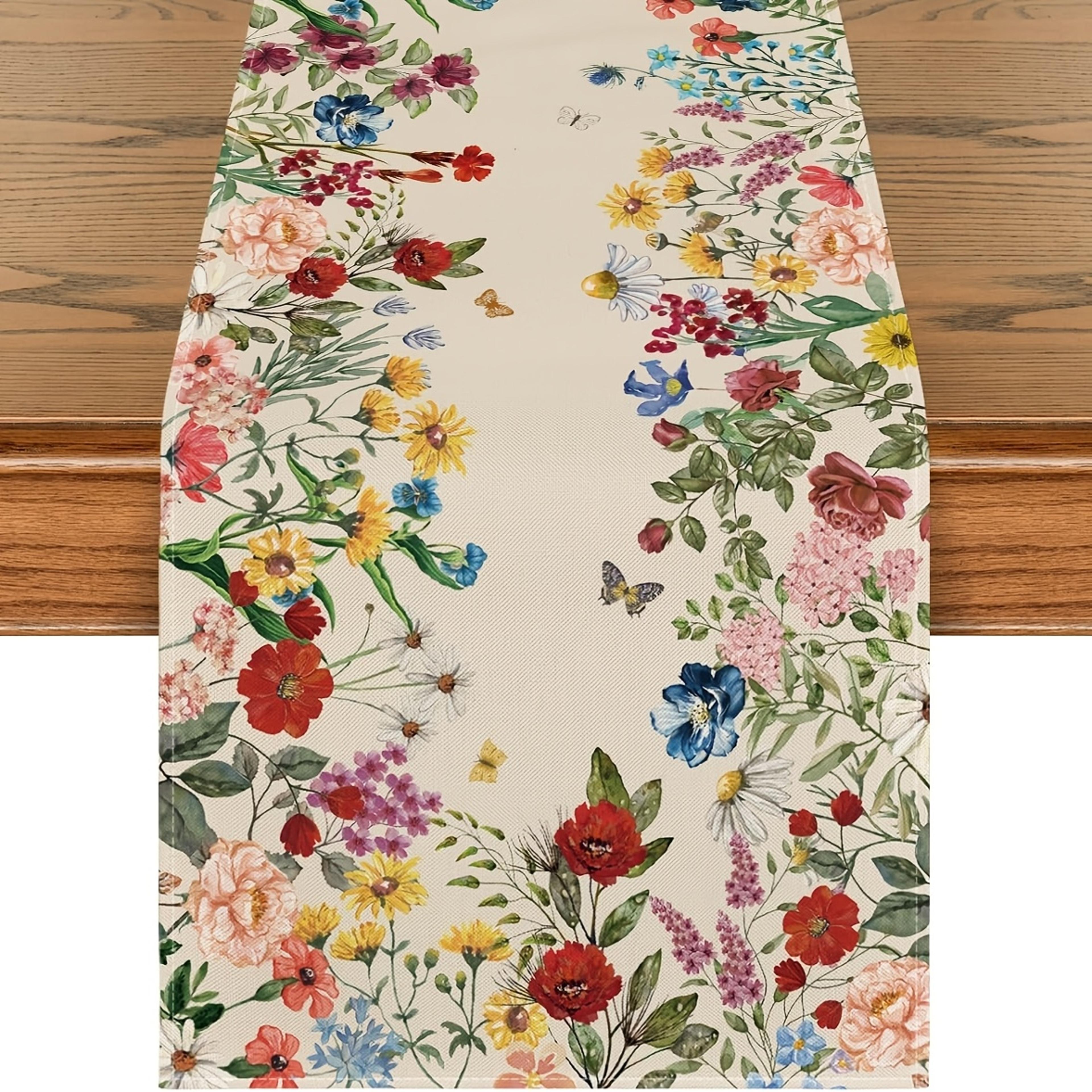 elegant linen butterfly floral table runner for wedding & party