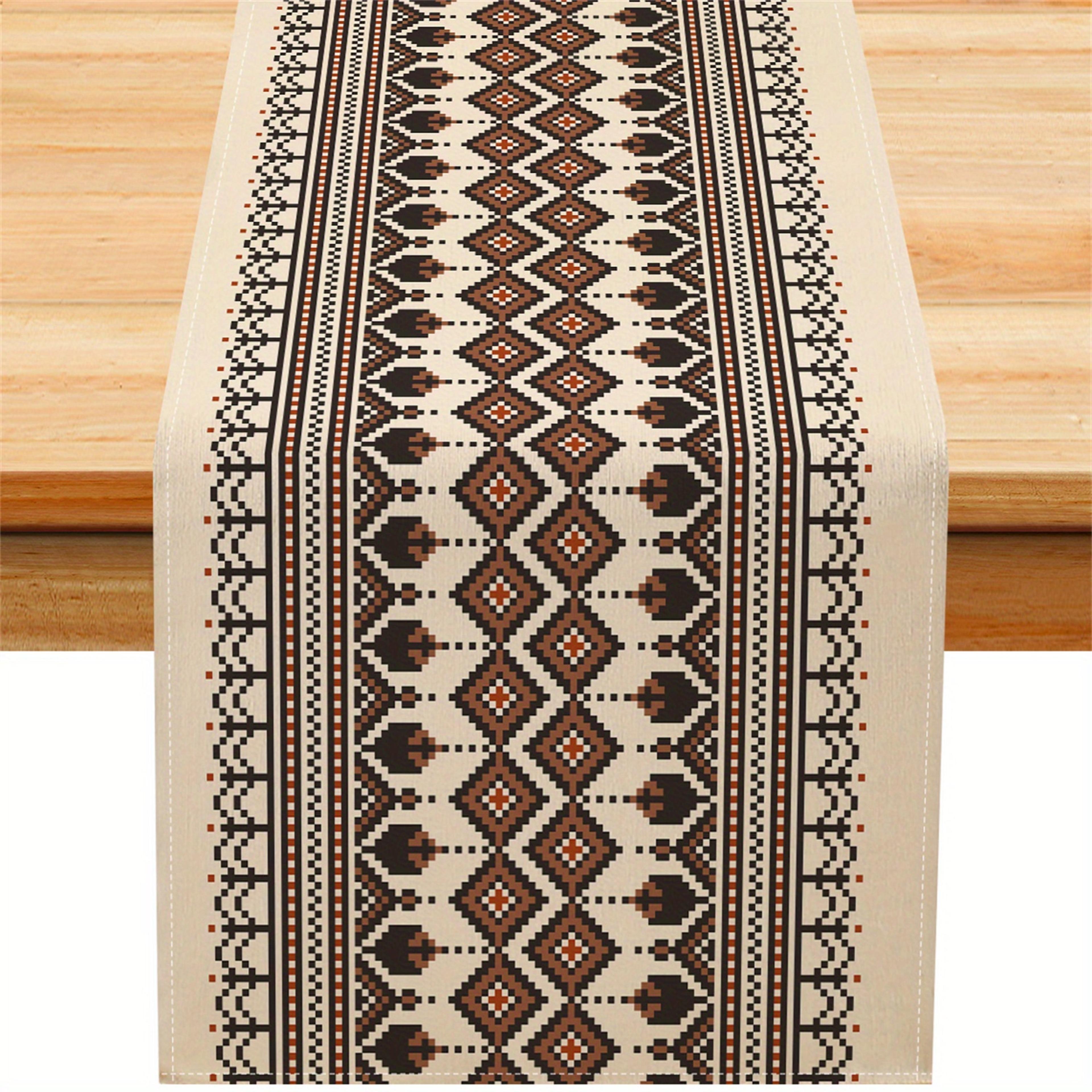 bohemian geometric diamond table runner ethnic print dining decor