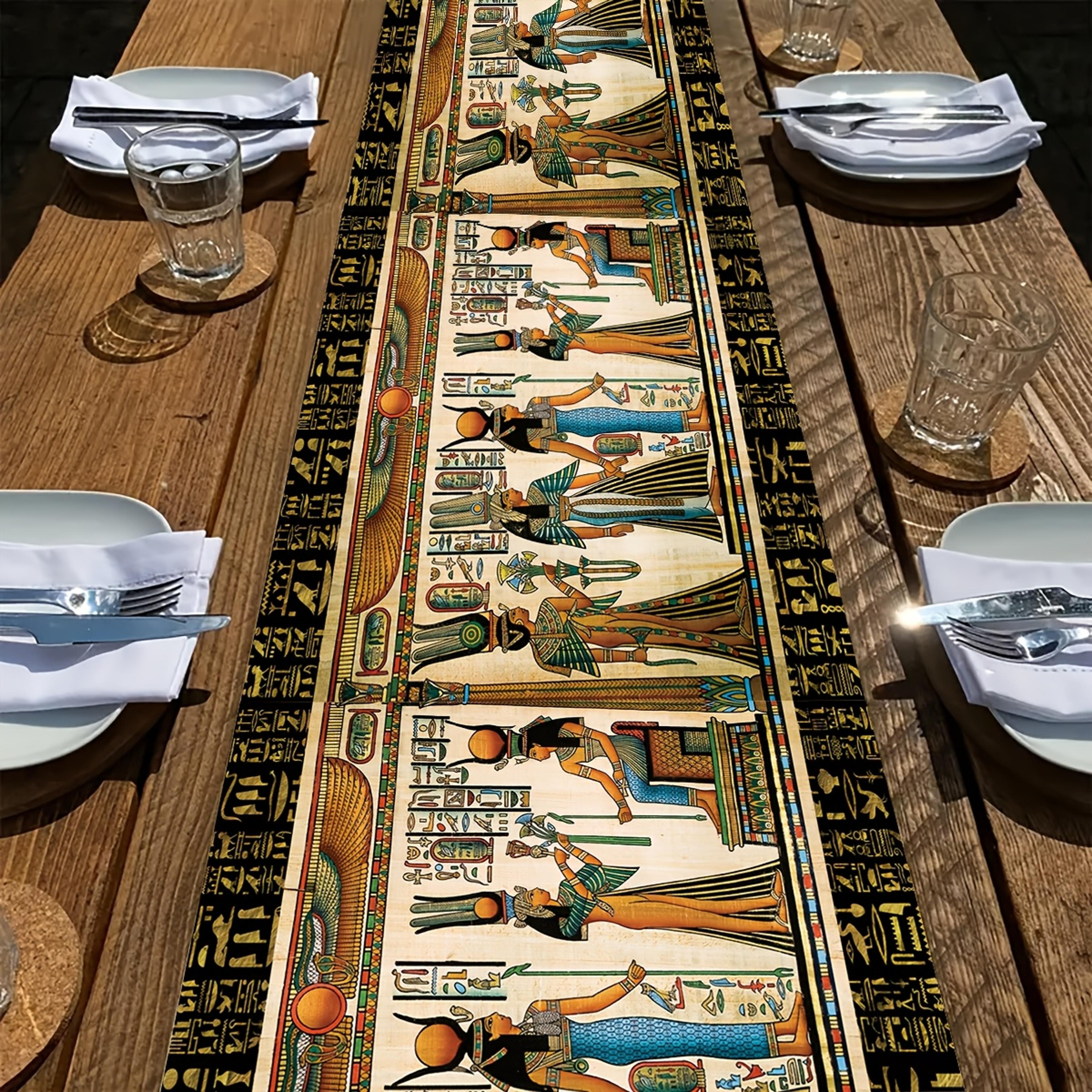 regal ancient egyptian linen table runner for dining & party decor