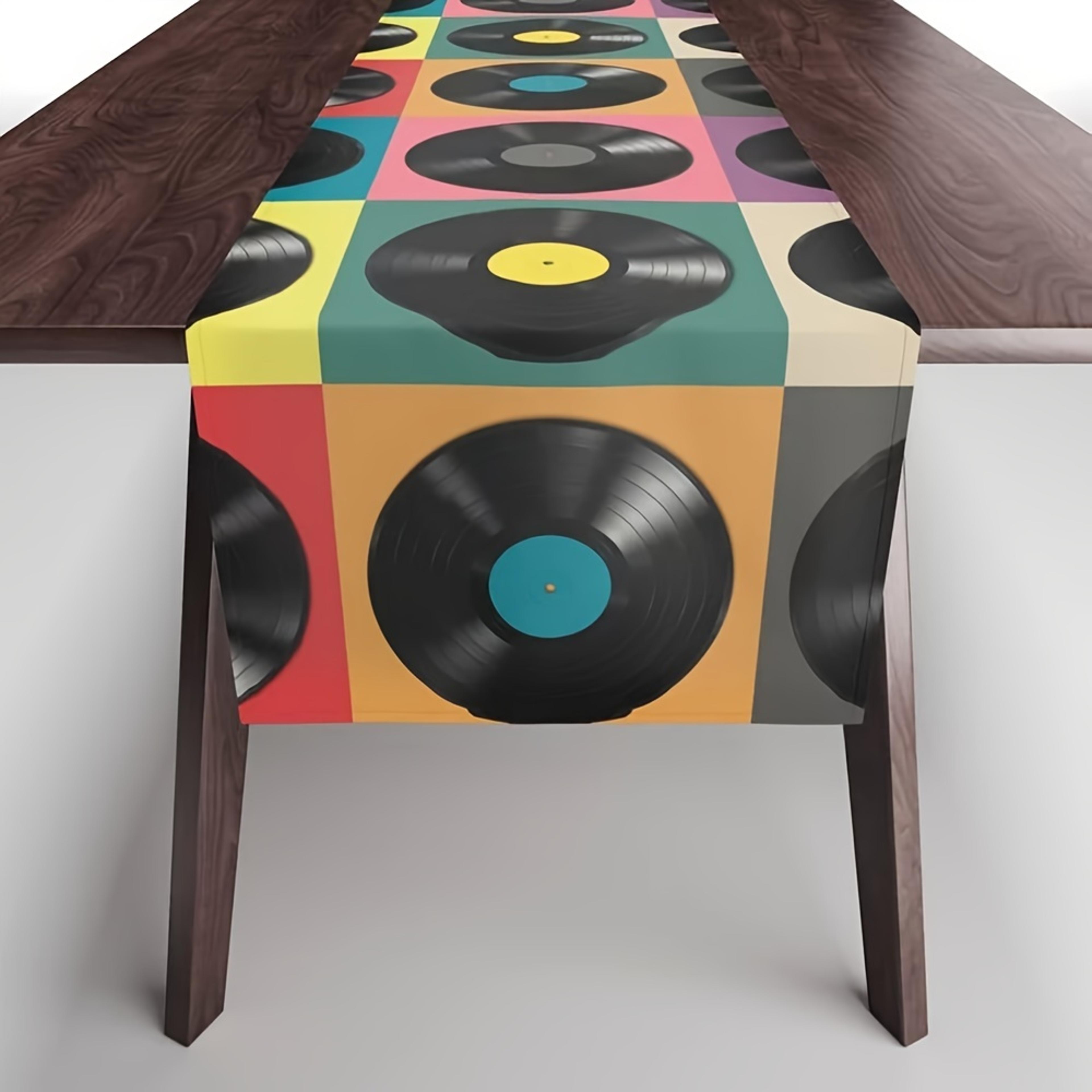 vibrant vinyl record table runner for wedding & party decor