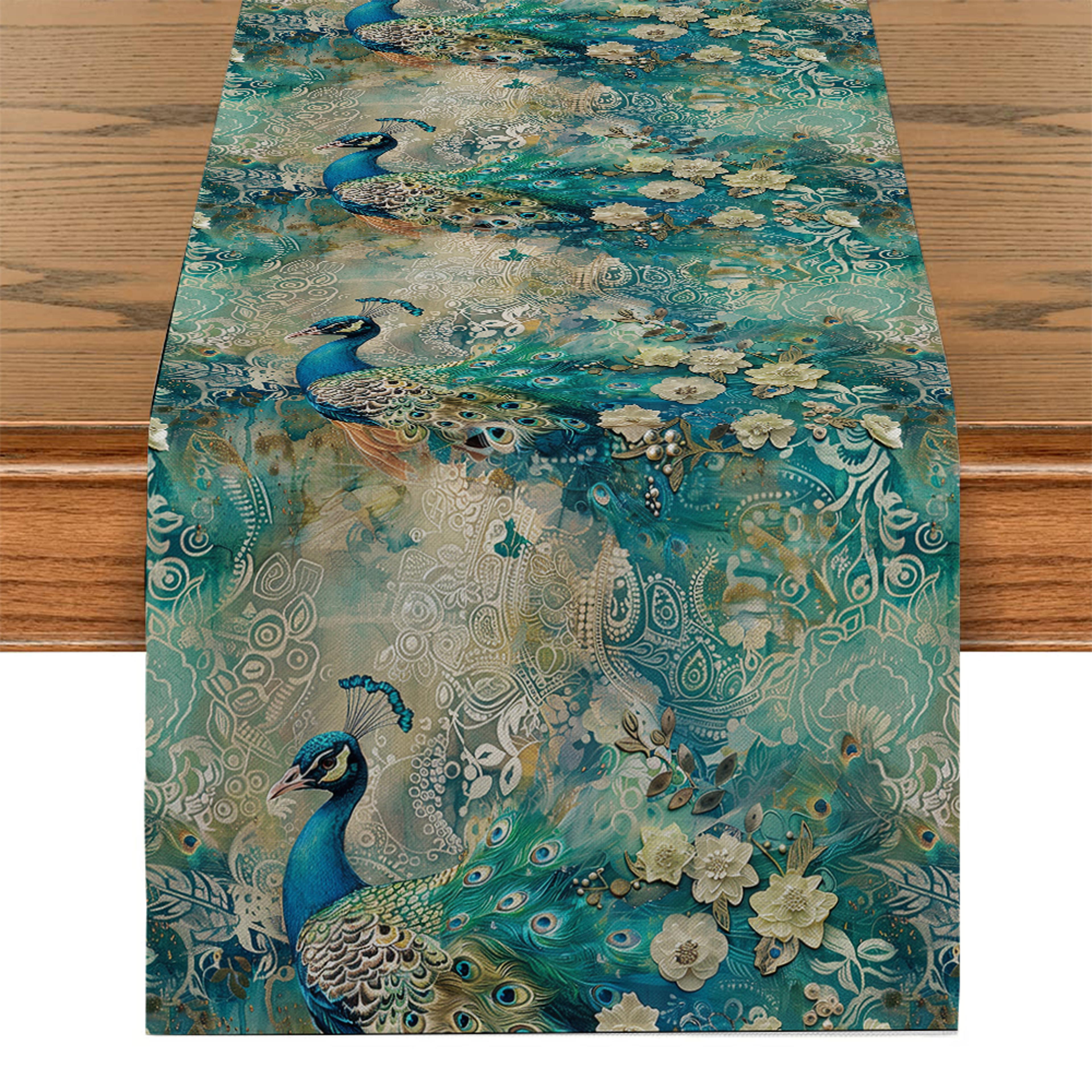 vintage peacock flower table runner elegant dining table decor & reusable kitchen accent