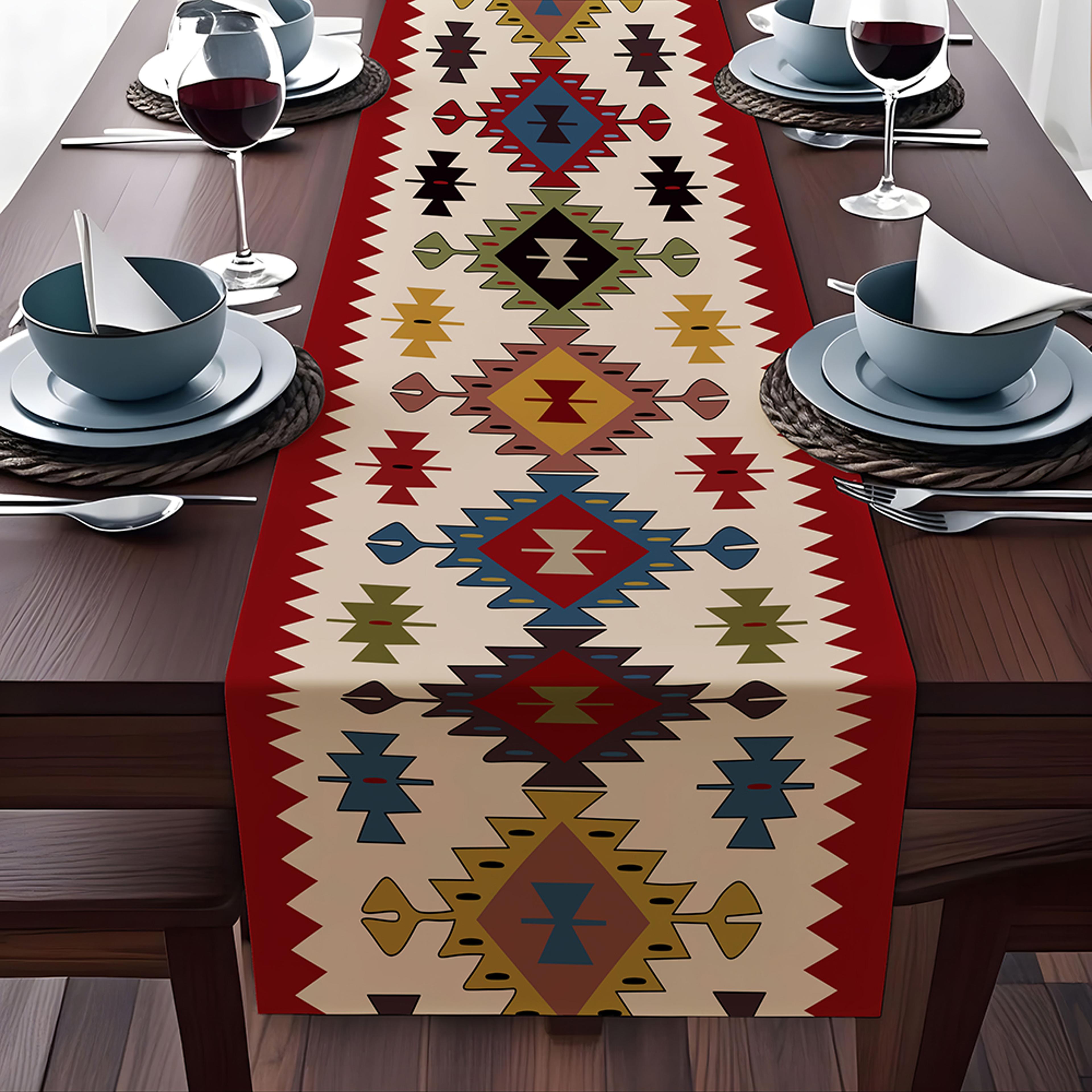 bohemian table runner bright geometric pattern polyester tablecloth for kitchen & holiday decor