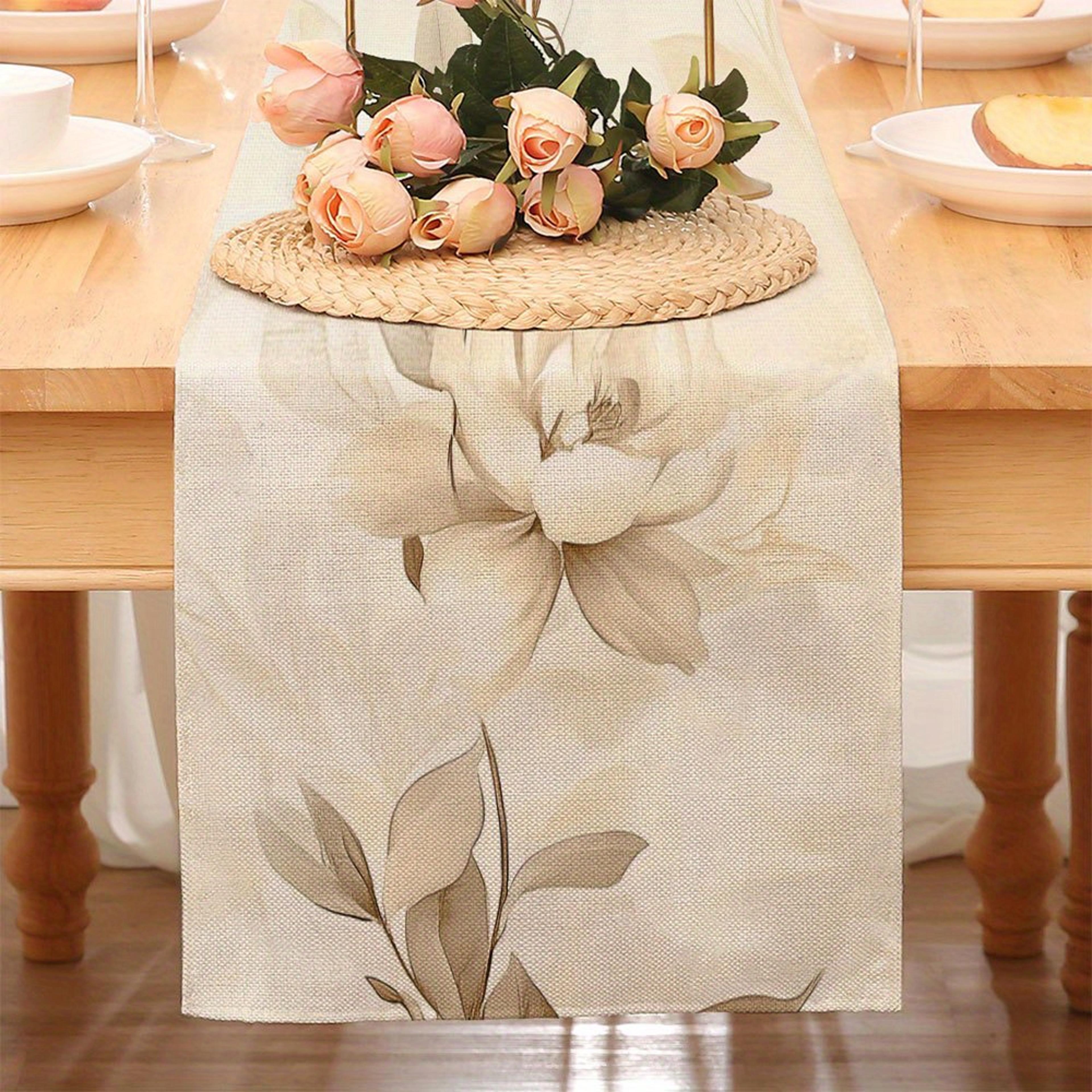 elegant beige & brown floral table runner for luxury dining decor